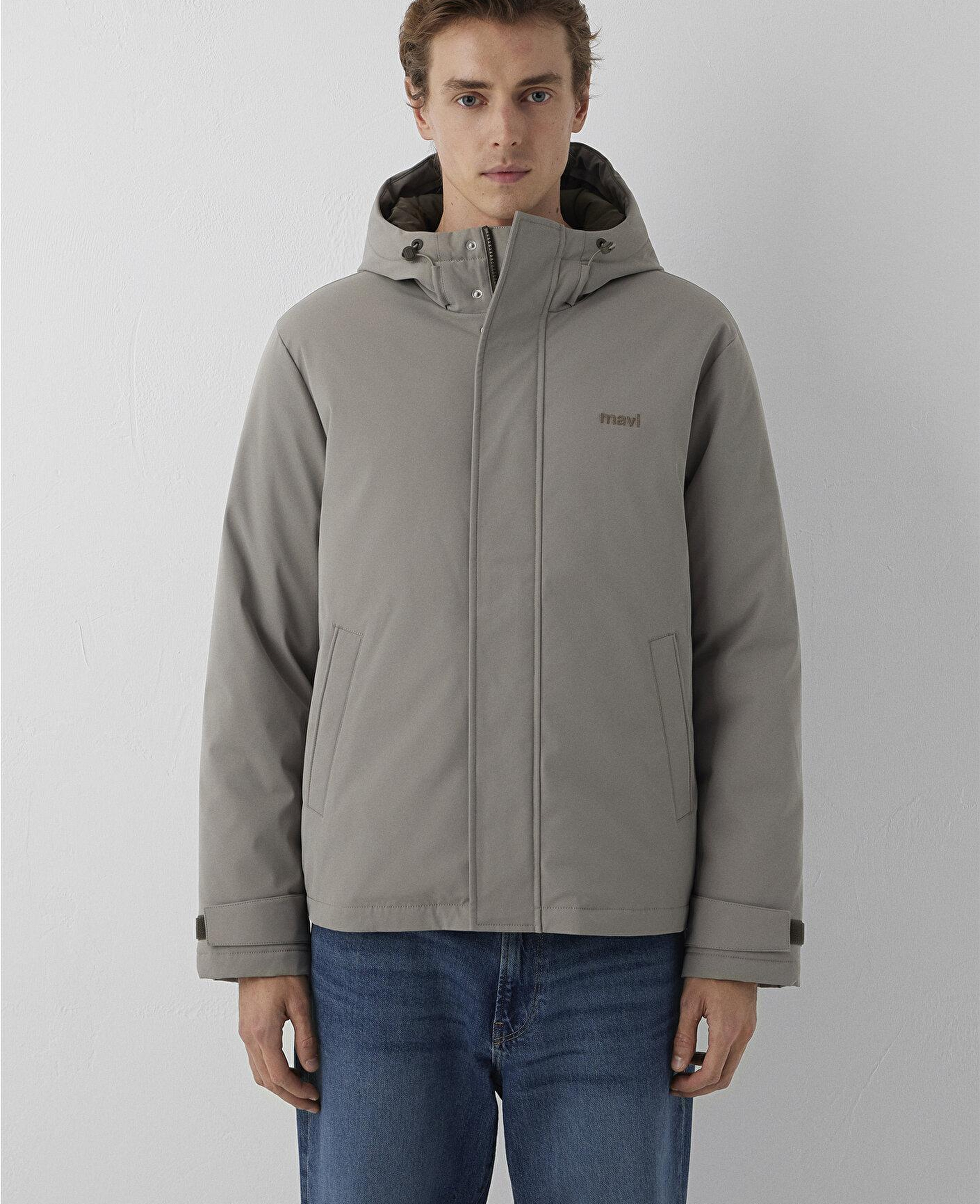 Mavi Kapüşonlu Gri Şişme Mont Loose Fit / Bol Rahat Kesim 0110833-70321
