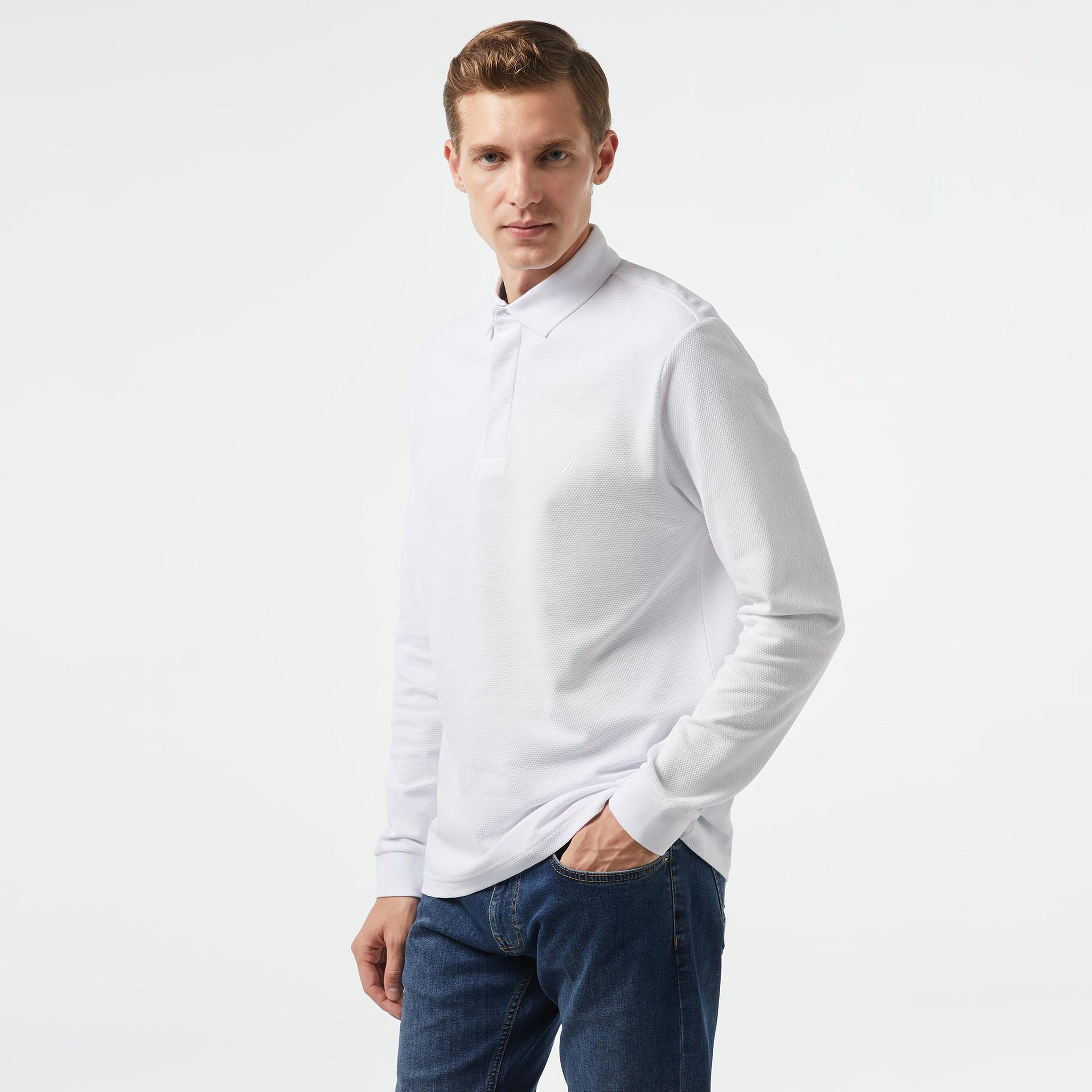 Nautica Erkek Beyaz Slim Fit Uzun Kollu Polo Yaka T-Shirt