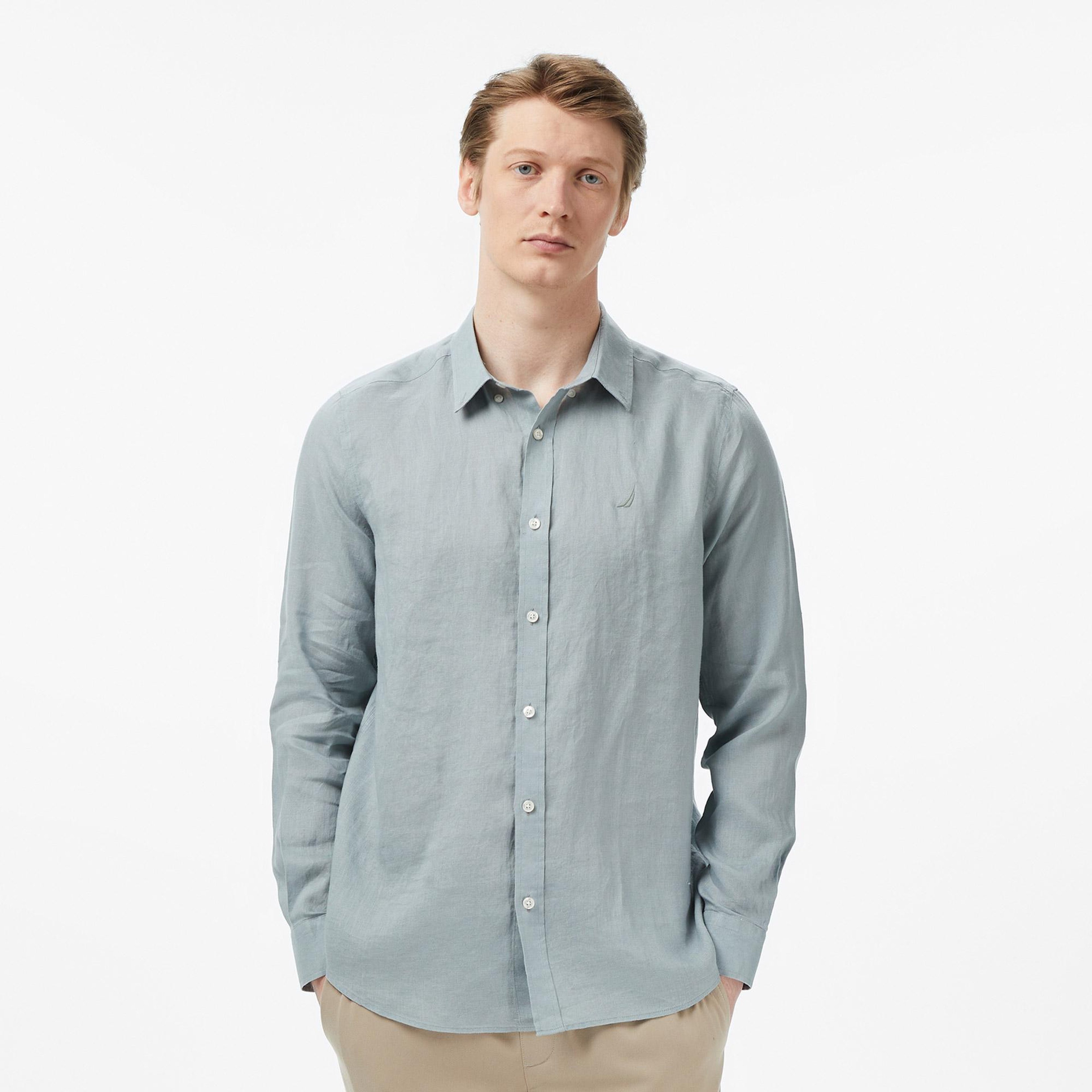 Nautica Erkek Yeşil Regular Fit Keten Gömlek