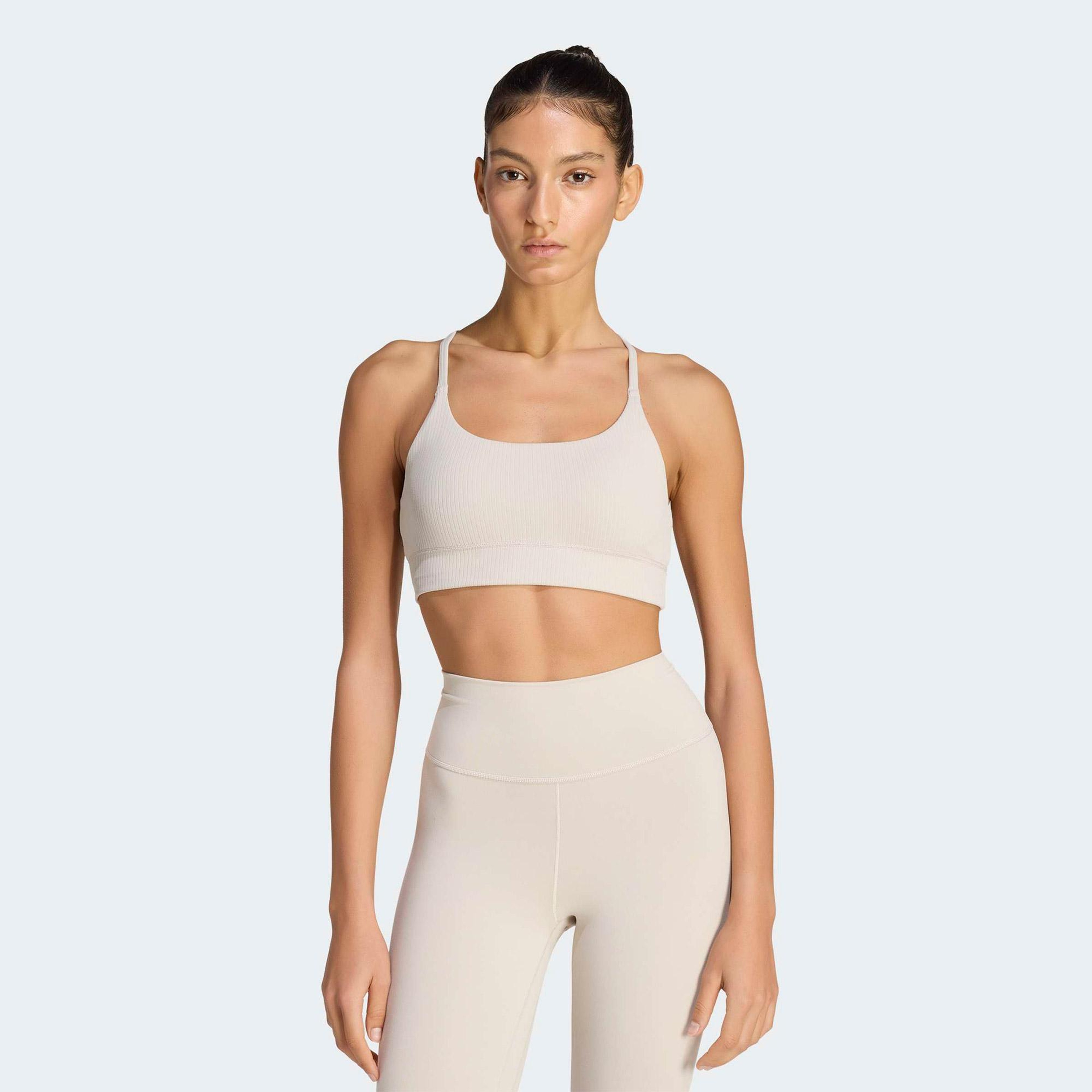 adidas All Me Light Support Rib Long Line Kadın Bej Antrenman Bra