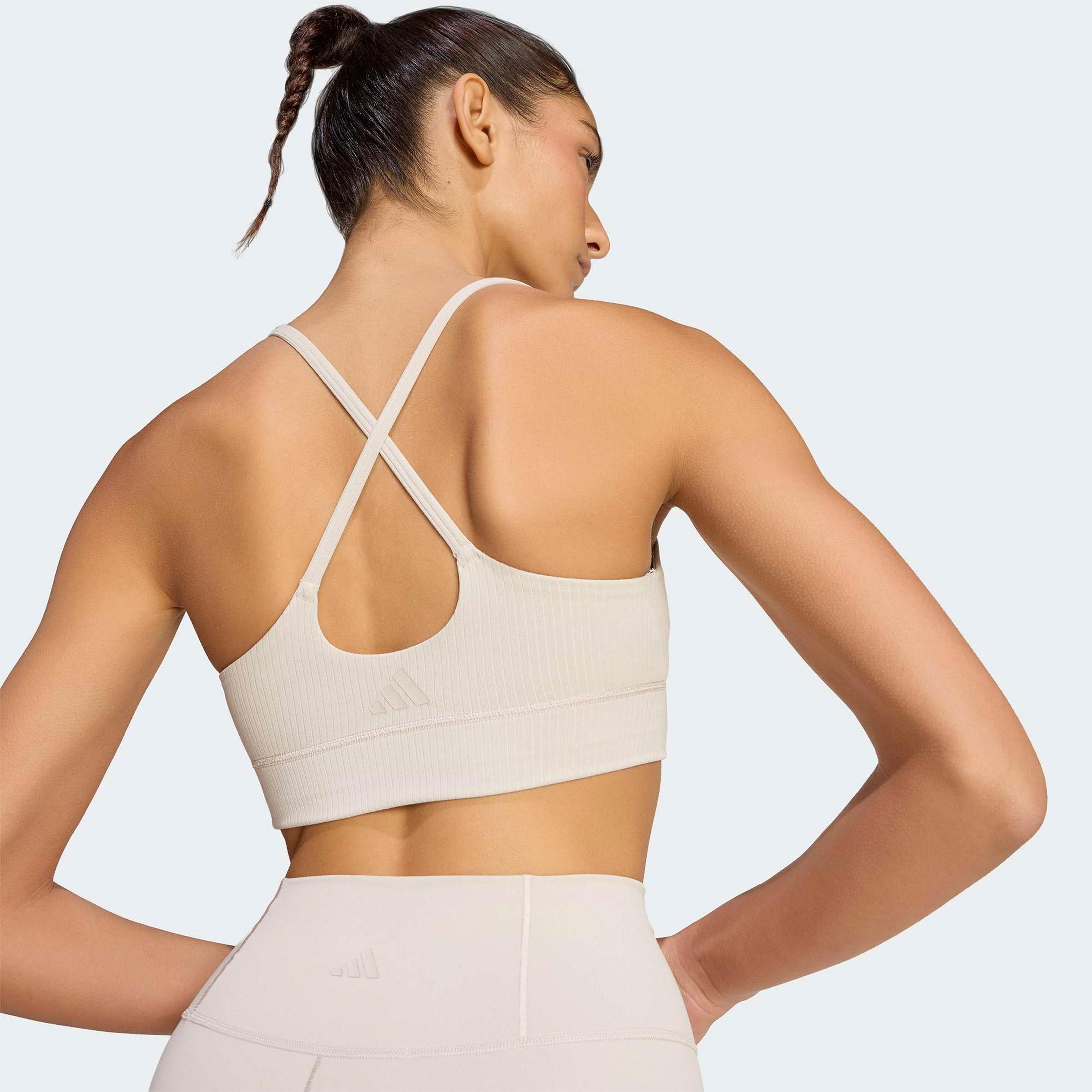 adidas All Me Light Support Rib Long Line Kadın Bej Antrenman Bra