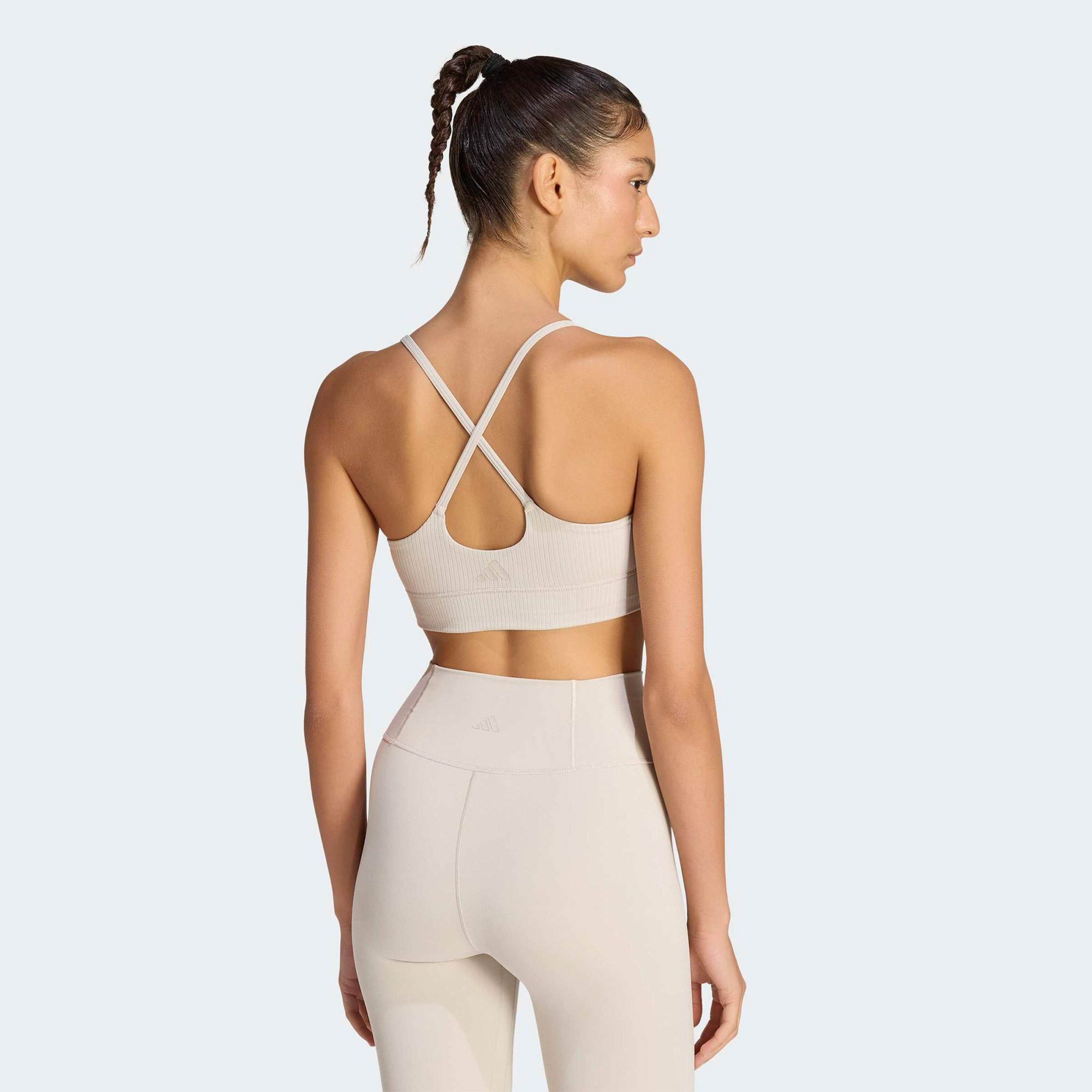 adidas All Me Light Support Rib Long Line Kadın Bej Antrenman Bra