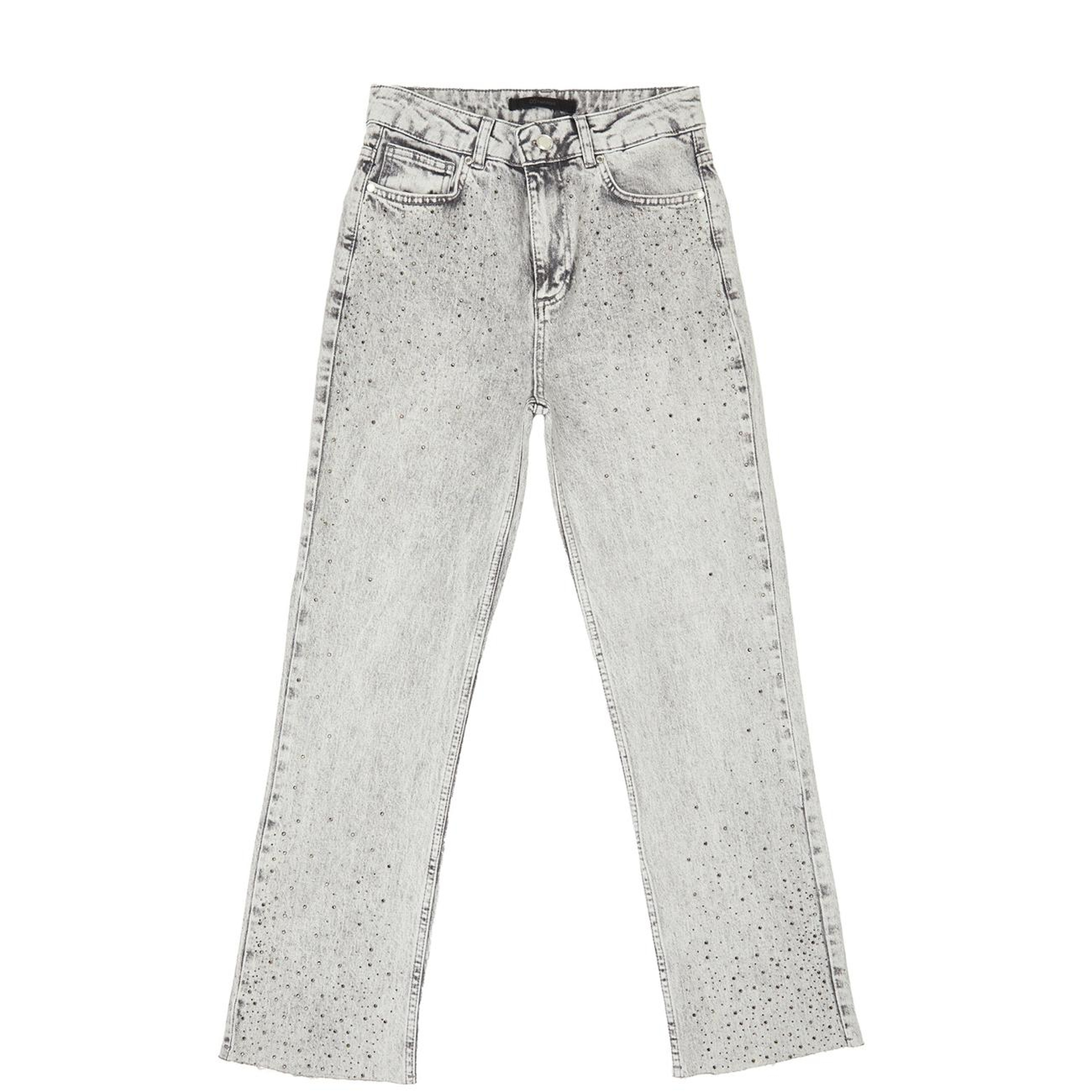 Network Kadın Açık Gri Kesik Paça Taş Baskılı Denim Pantolon