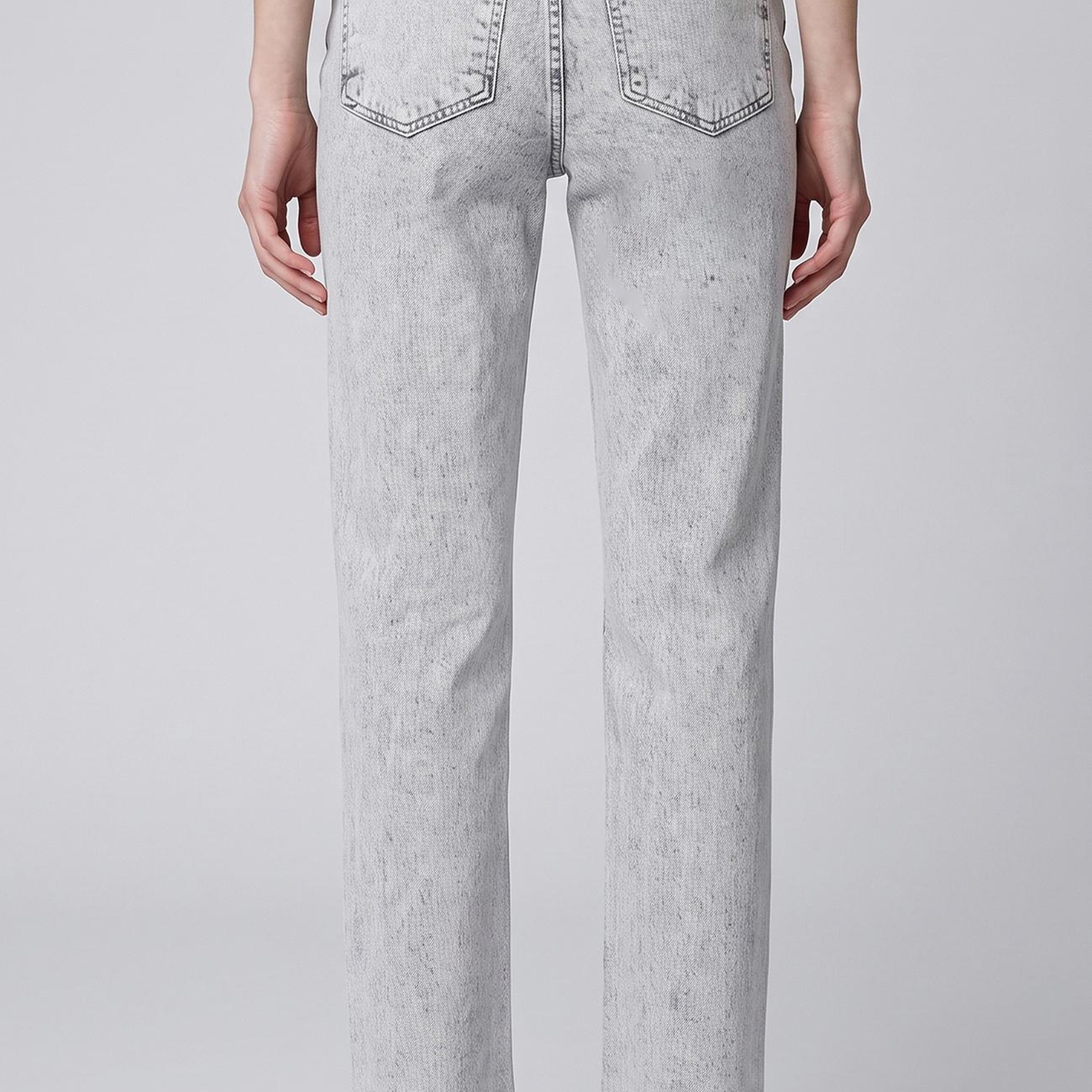 Network Kadın Açık Gri Kesik Paça Taş Baskılı Denim Pantolon