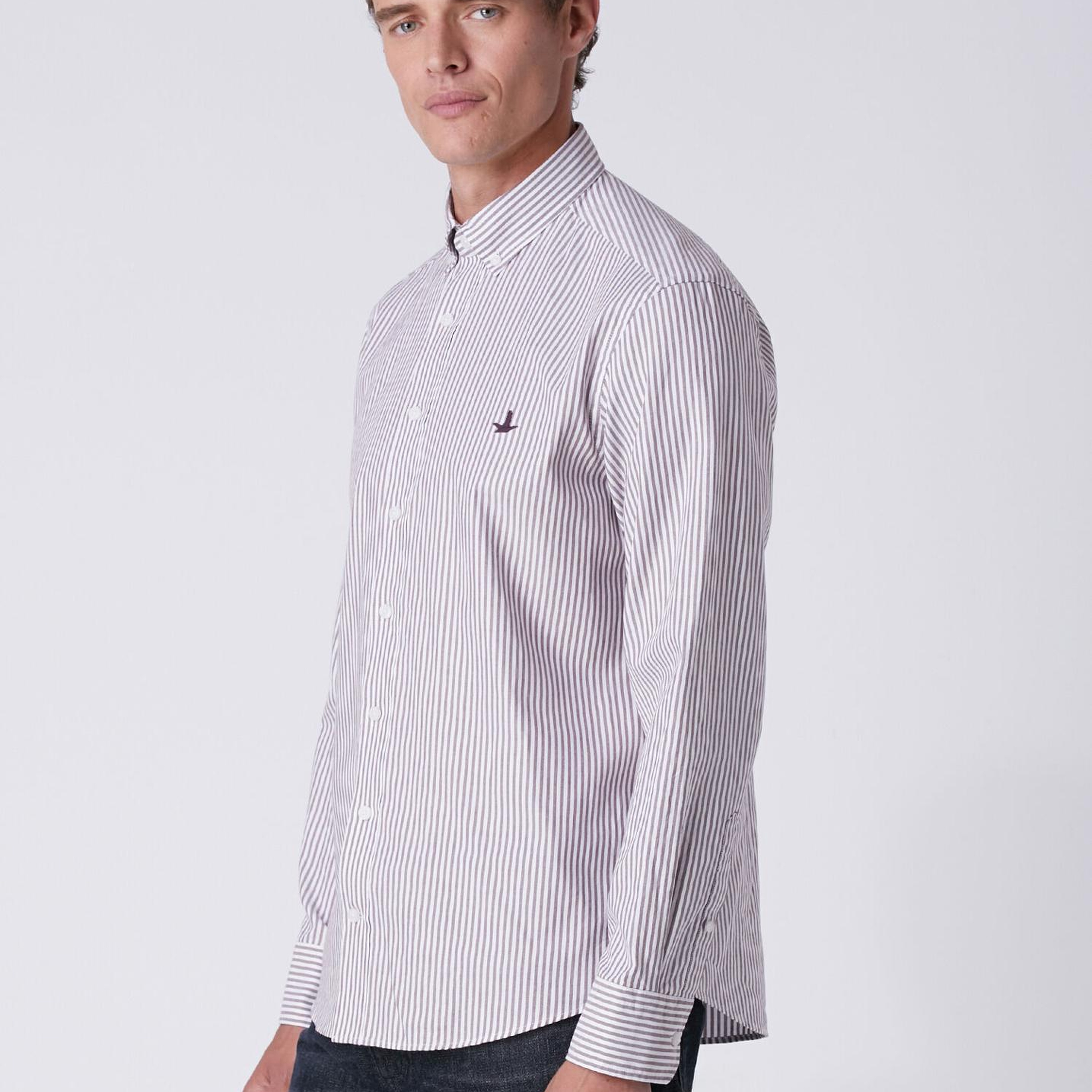 Beymen Club Erkek Comfort Fit Beyaz Bordo Çizgili Oxford Gömlek