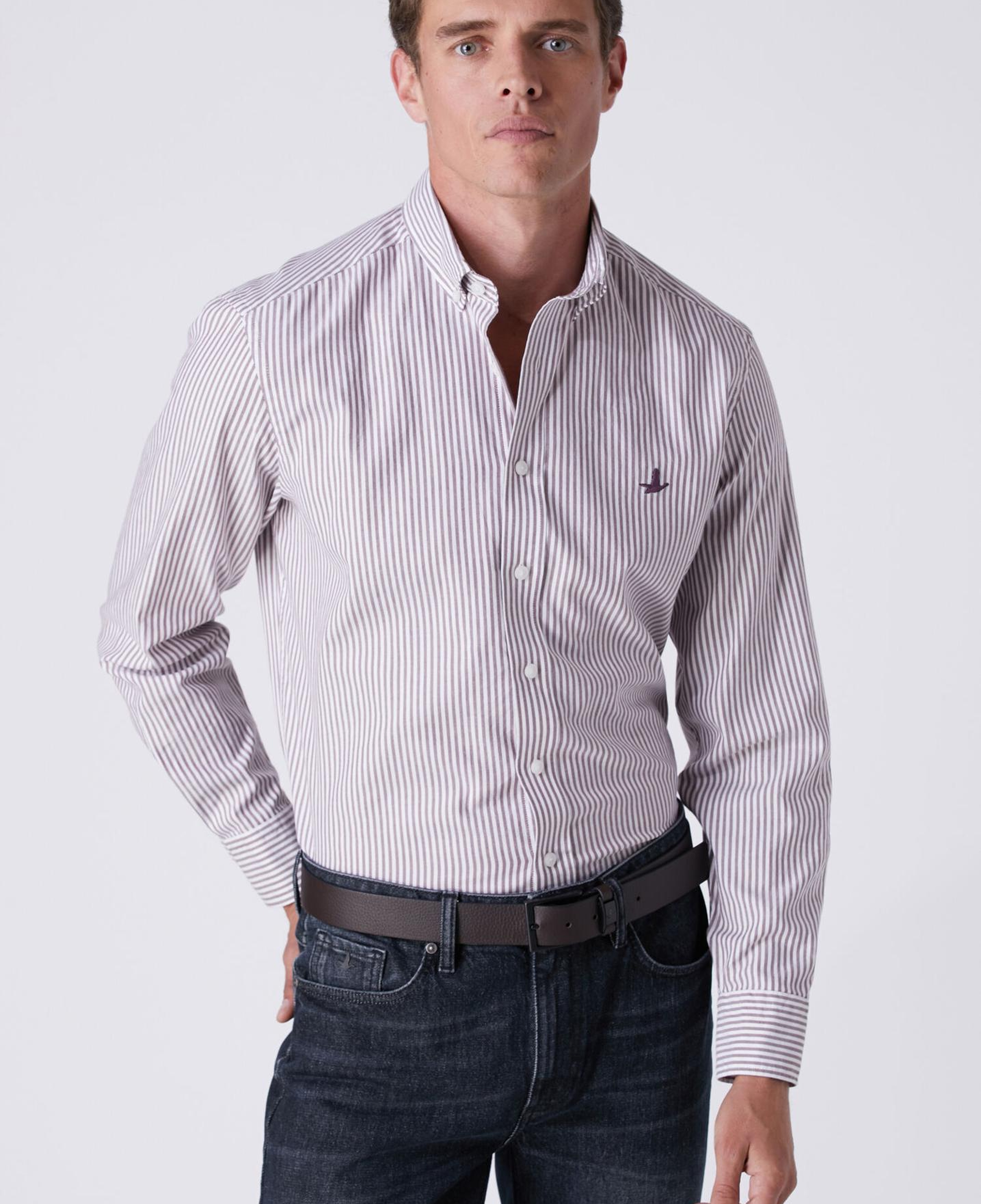 Beymen Club Erkek Comfort Fit Beyaz Bordo Çizgili Oxford Gömlek