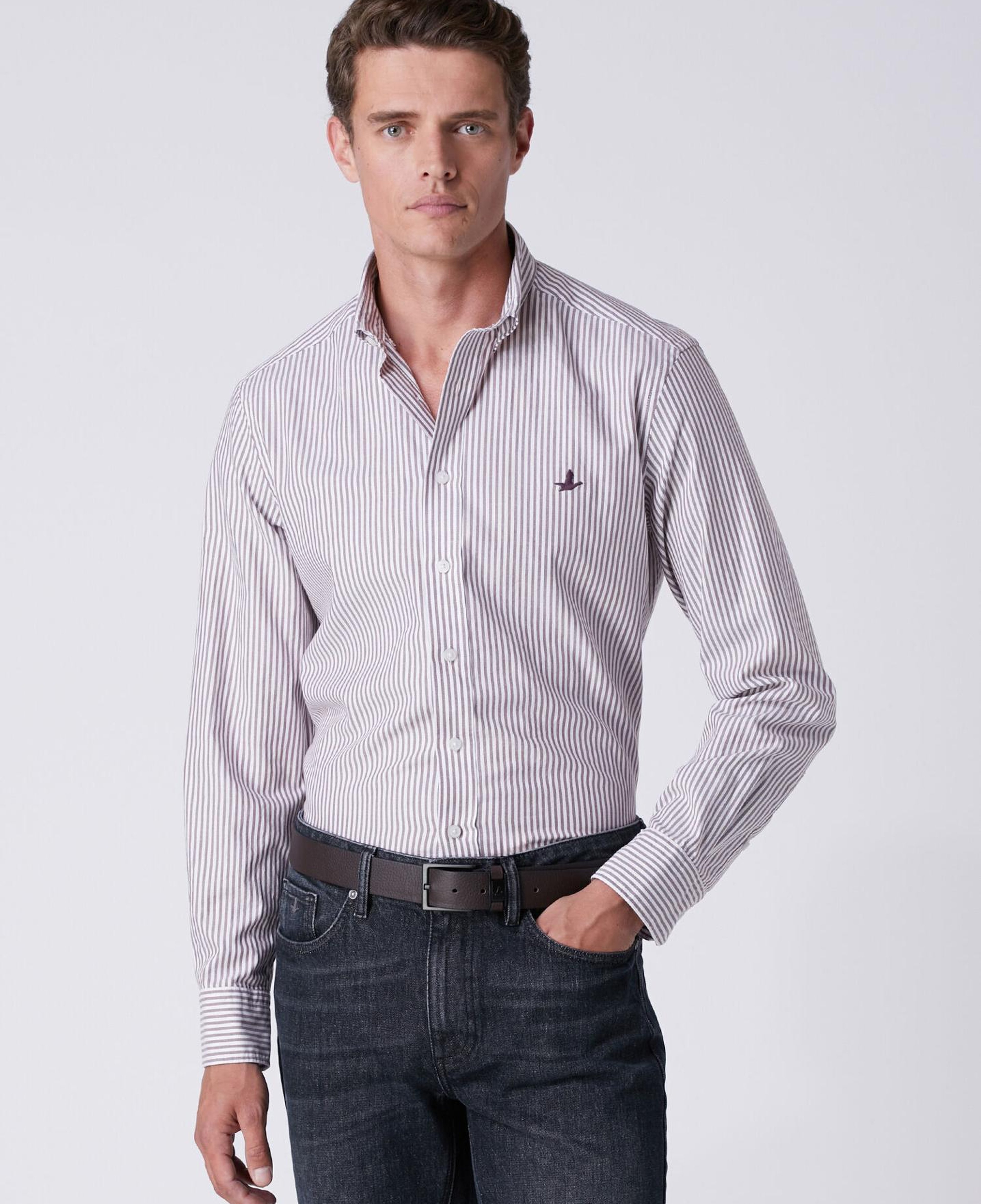 Beymen Club Erkek Comfort Fit Beyaz Bordo Çizgili Oxford Gömlek