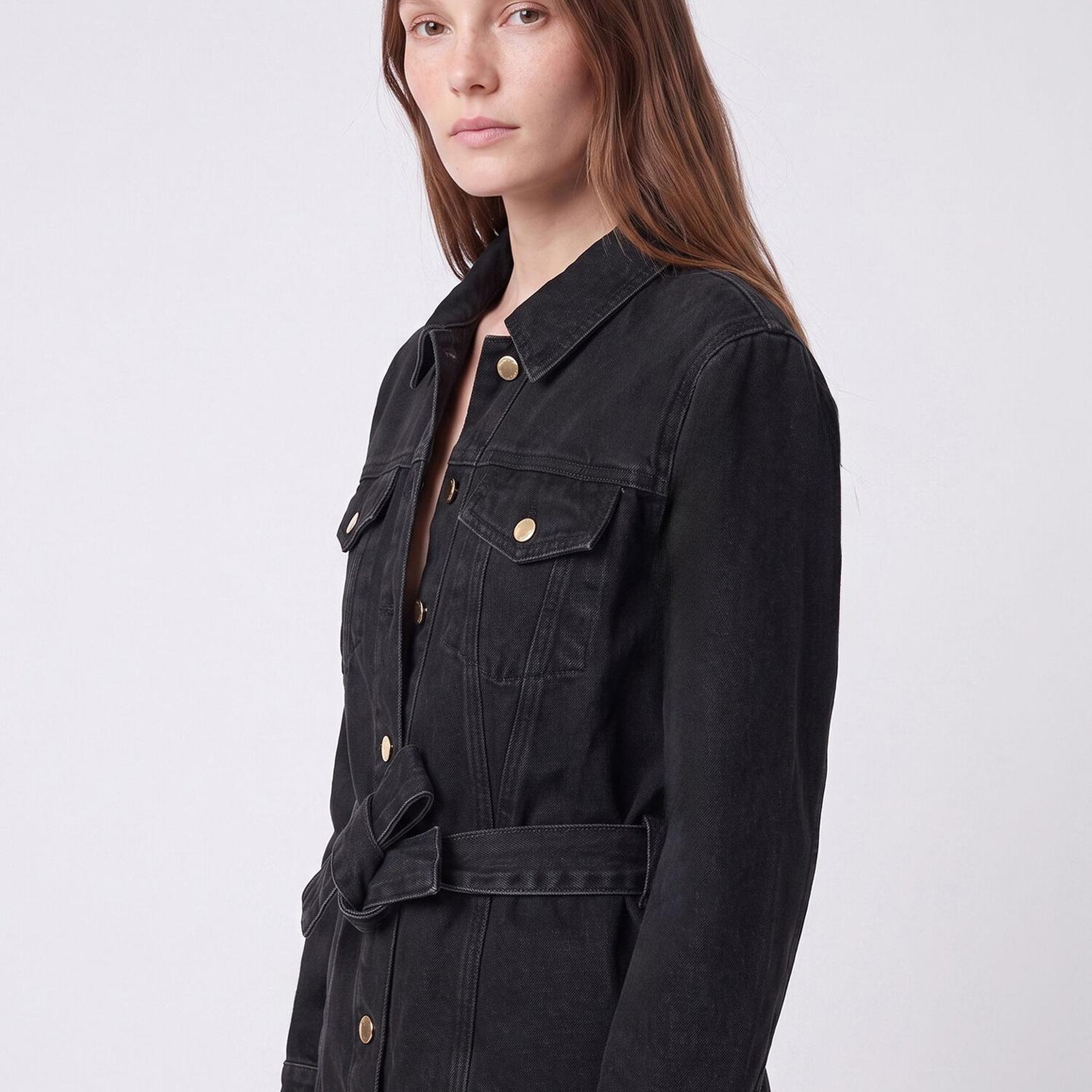Beymen Club Kadın Siyah Beli Kuşaklı Uzun Trucker Jean Ceket