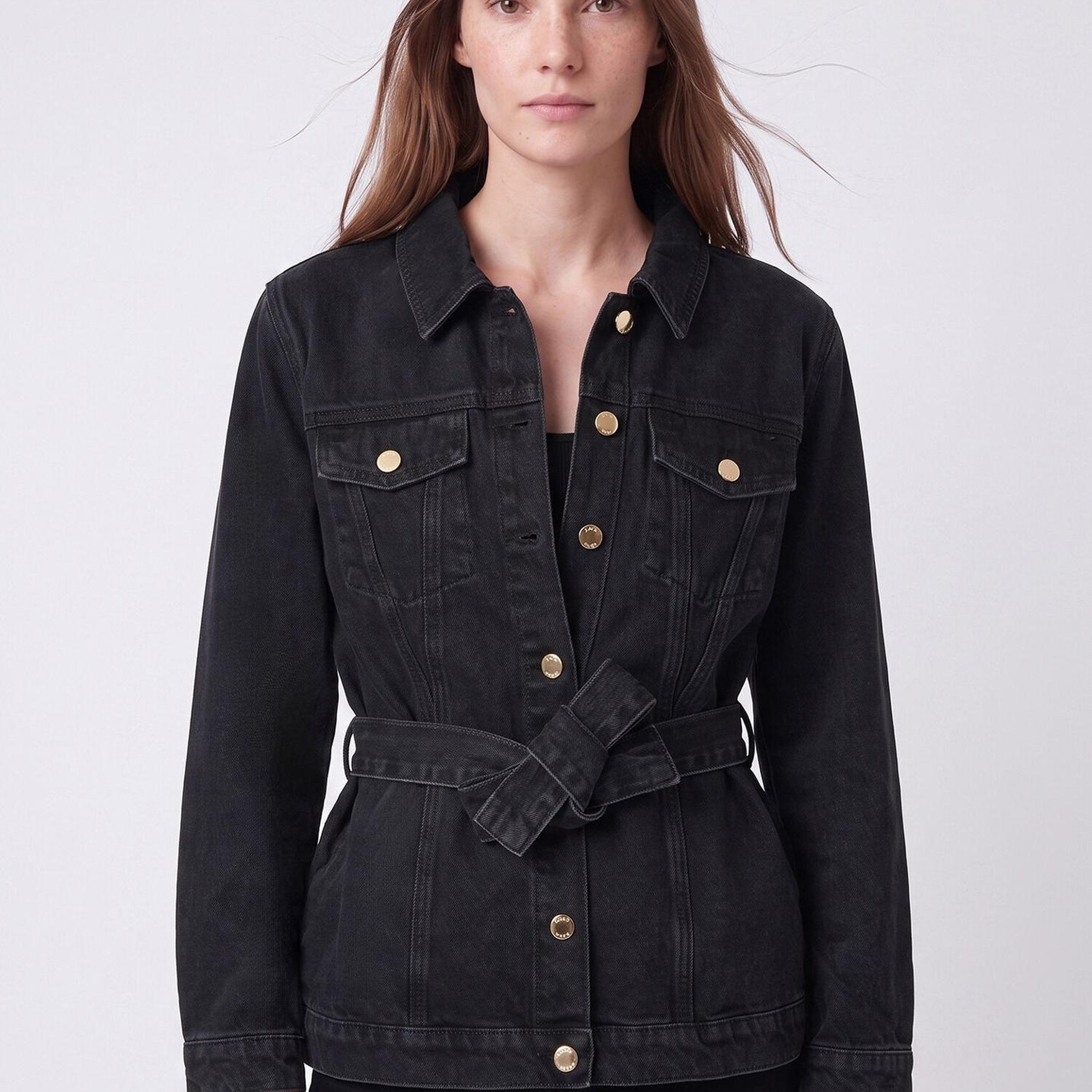 Beymen Club Kadın Siyah Beli Kuşaklı Uzun Trucker Jean Ceket