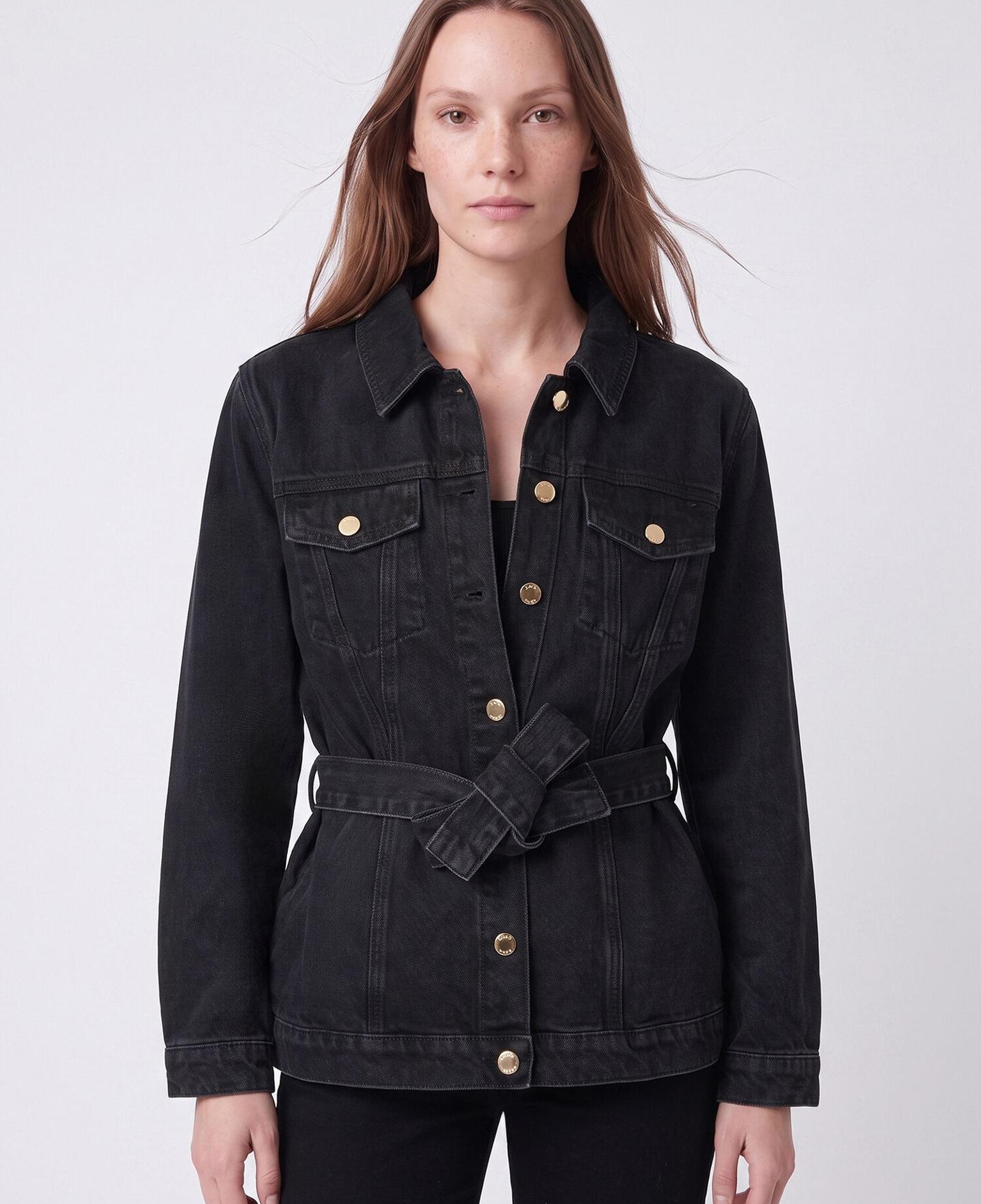 Beymen Club Kadın Siyah Beli Kuşaklı Uzun Trucker Jean Ceket
