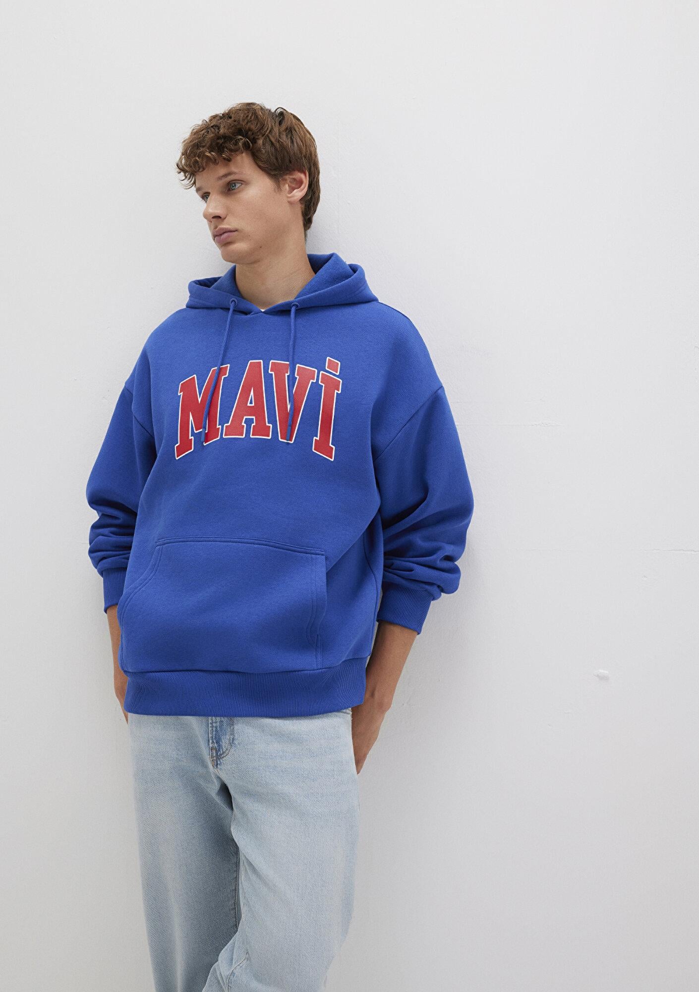Mavi Mavi Logo Baskılı Kapüşonlu Mavi Sweatshirt 067149-70907