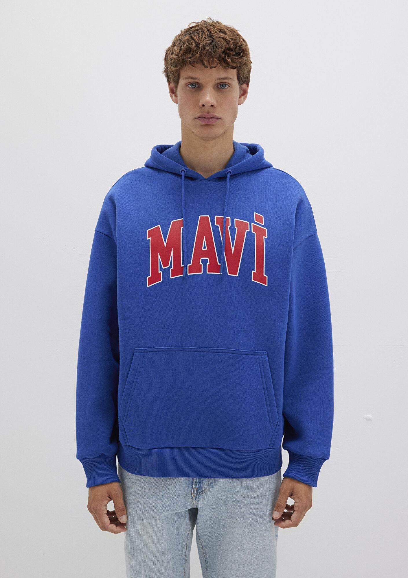 Mavi Mavi Logo Baskılı Kapüşonlu Mavi Sweatshirt 067149-70907