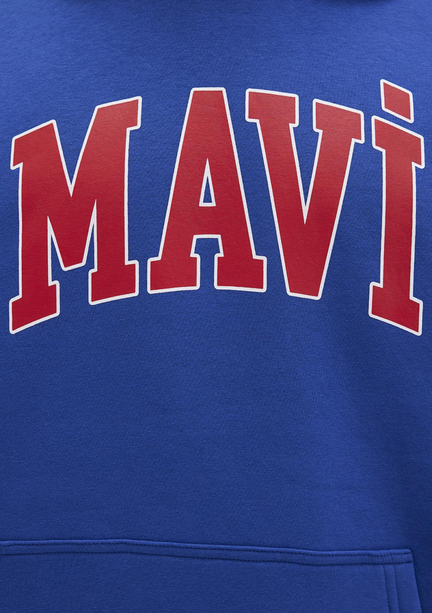 Mavi Mavi Logo Baskılı Kapüşonlu Mavi Sweatshirt 067149-70907
