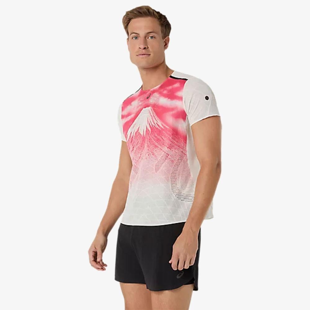 Asics Fujitrail Elite Graphic Erkek Beyaz Koşu T-shirt