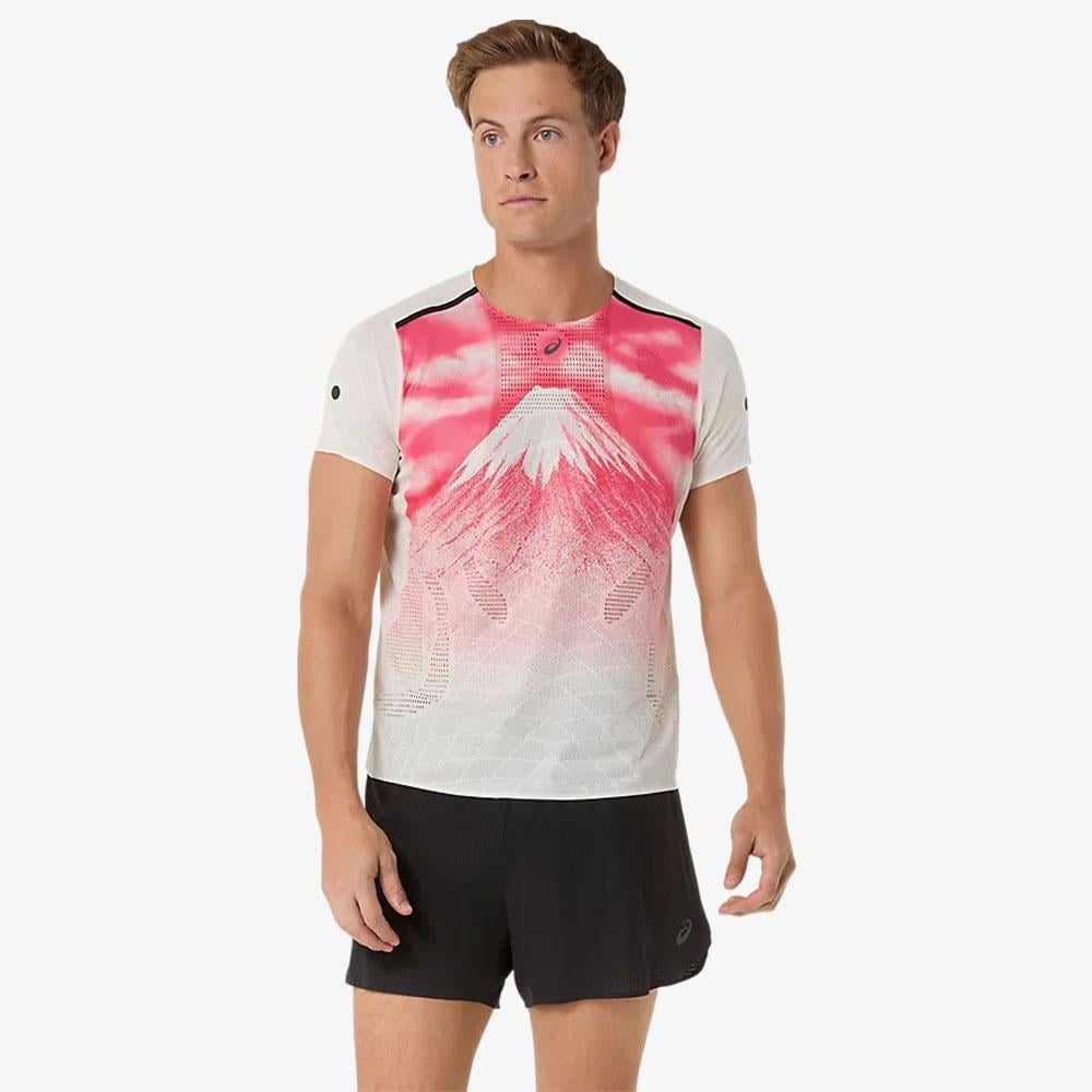 Asics Fujitrail Elite Graphic Erkek Beyaz Koşu T-shirt