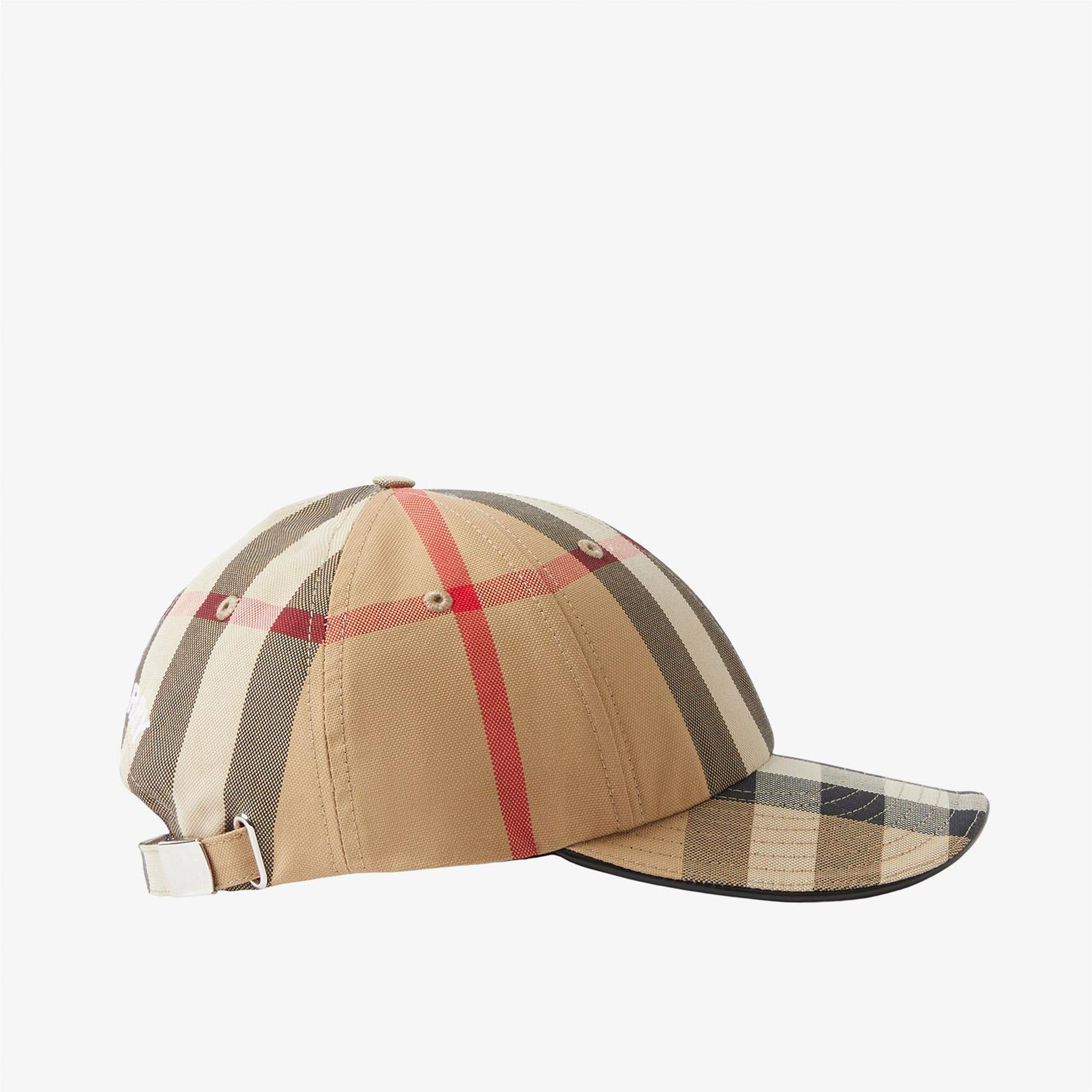 Burberry Logo Detail Exaggerated Check Pamuklu Baseball Kadın Bej Şapka