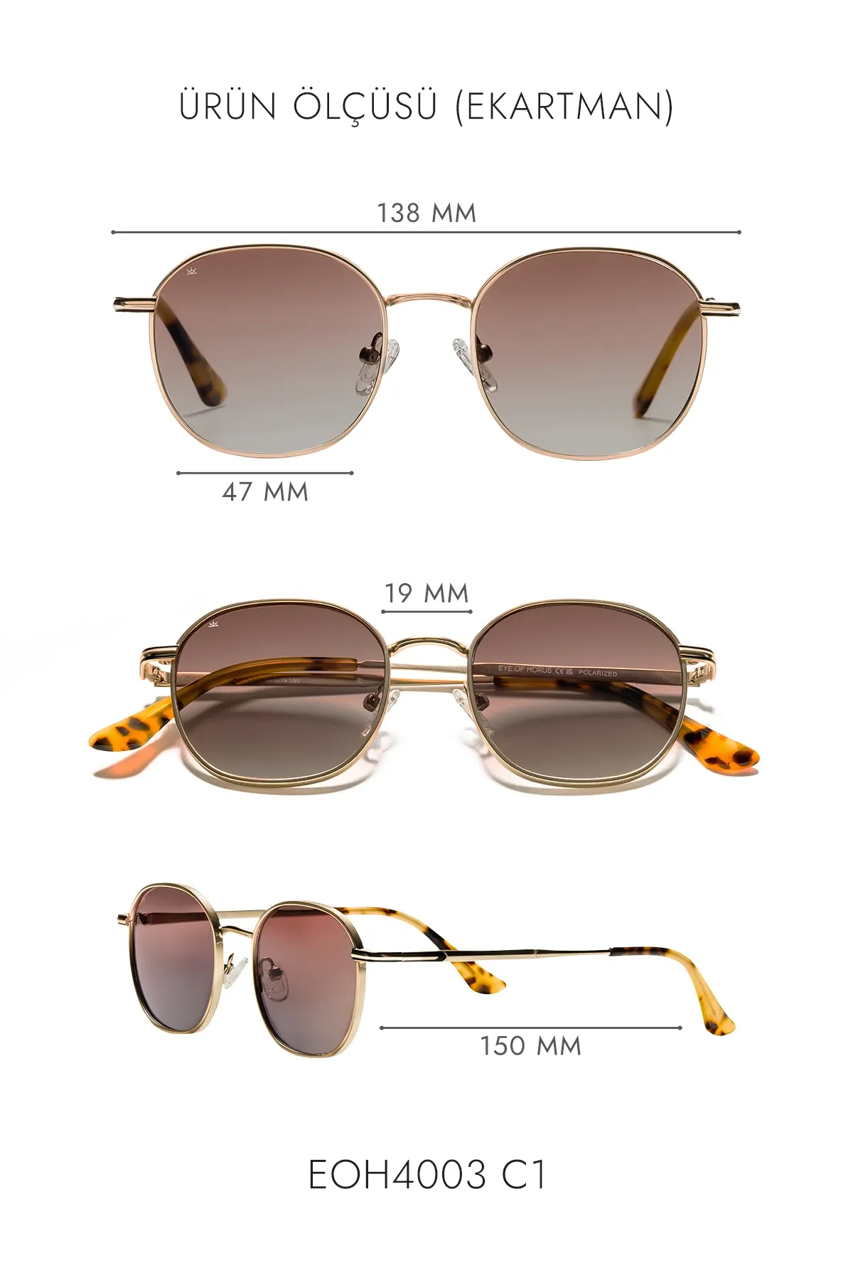 EOH4003 C1 Sarı Metal Unisex Güneş Gözlüğü
