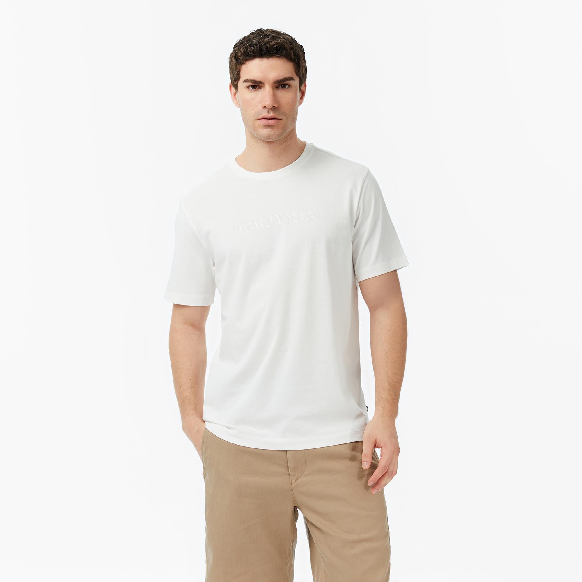 Nautica Erkek Beyaz Regular Fit Baskılı T-Shirt