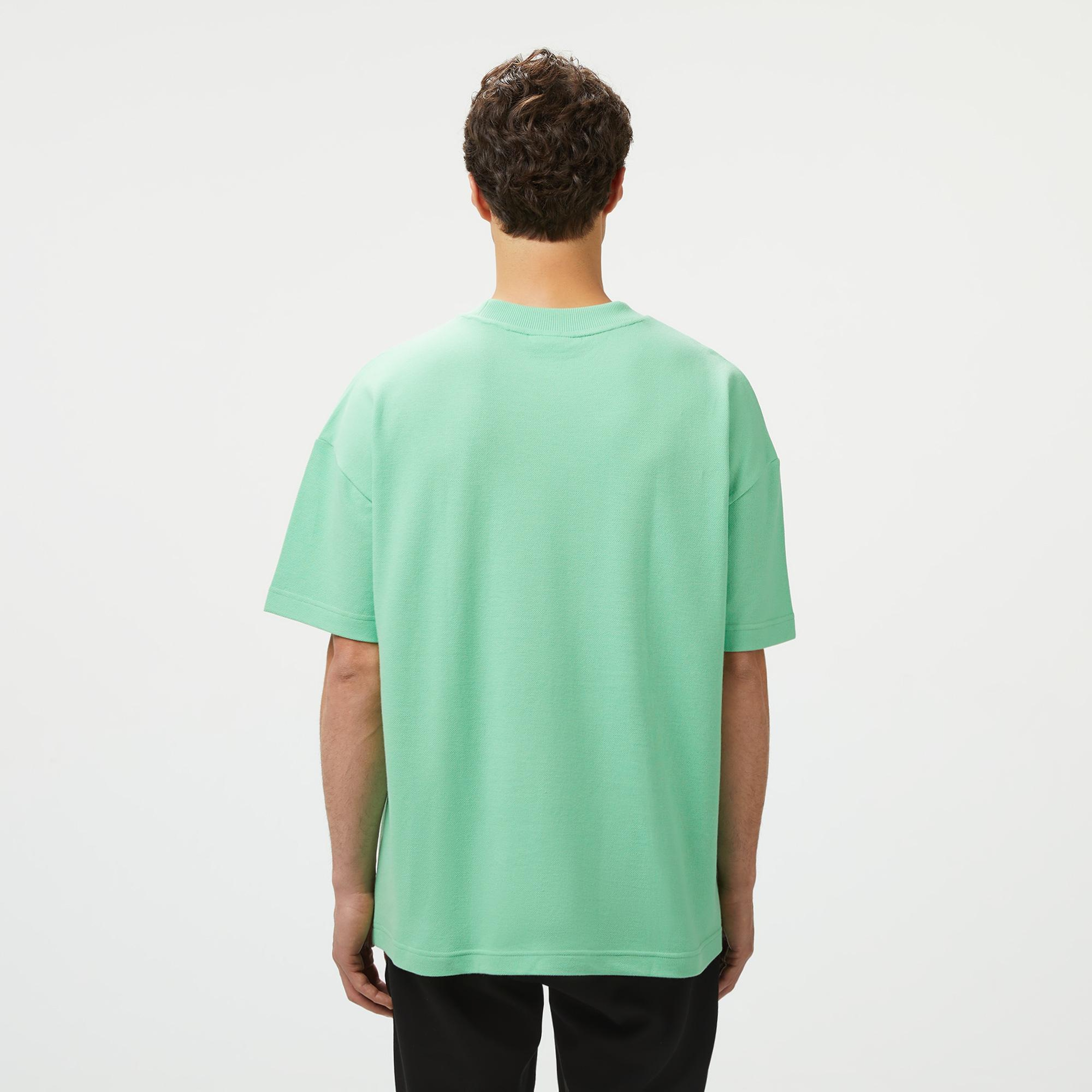 Erkek Oversize Fit Bisiklet Yaka Baskılı Açık Yeşil T-Shirt
