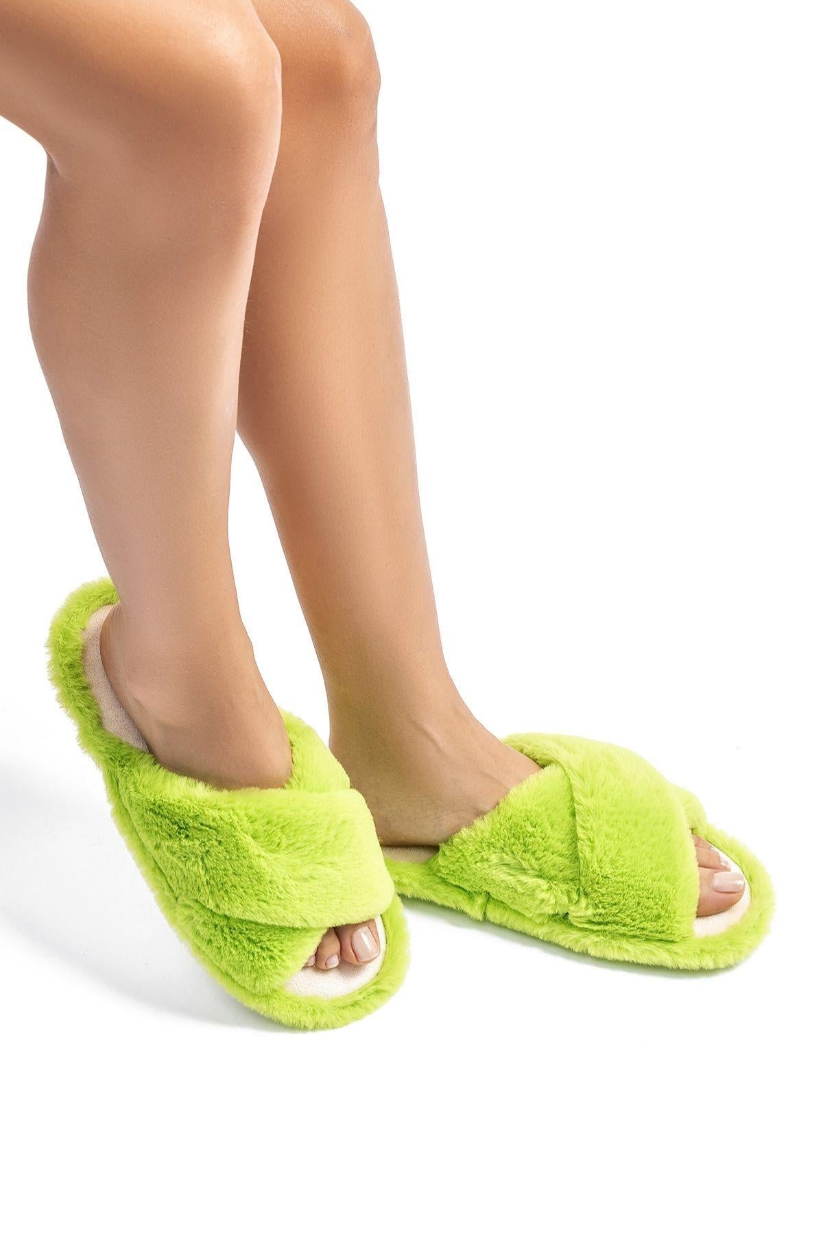 Çapraz Peluş Kadın Ev Terliği Yeşil 36/41