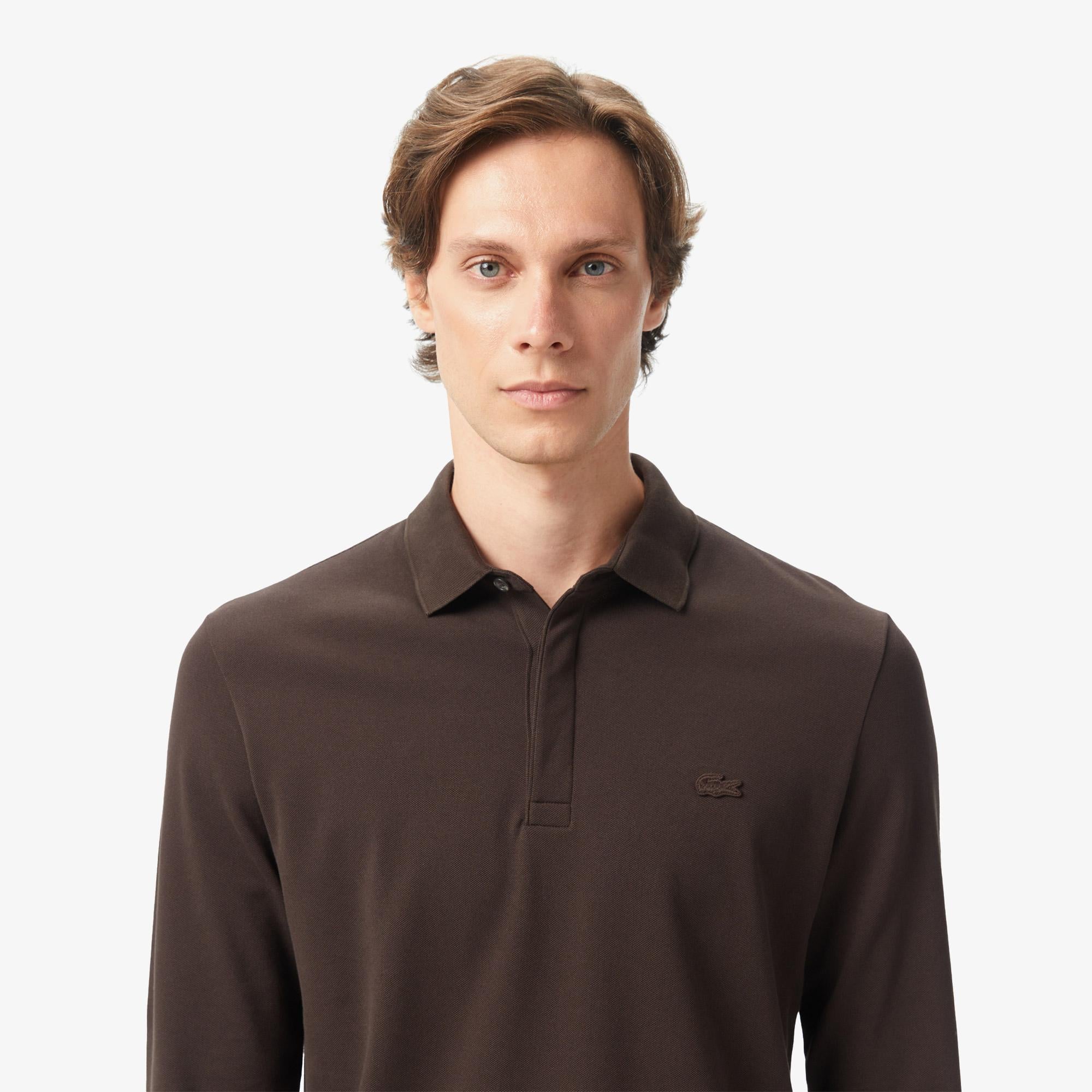Erkek Regular Fit Uzun Kollu Kahverengi Paris Polo