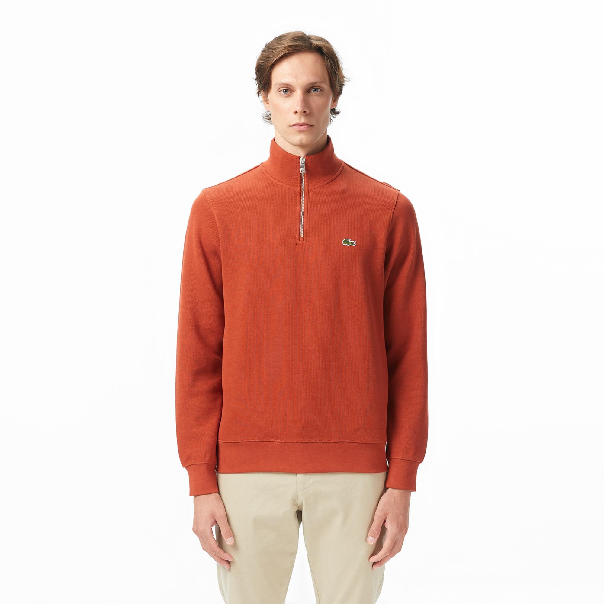 Erkek Regular Fit Yarım Fermuarlı Kahverengi Sweatshirt