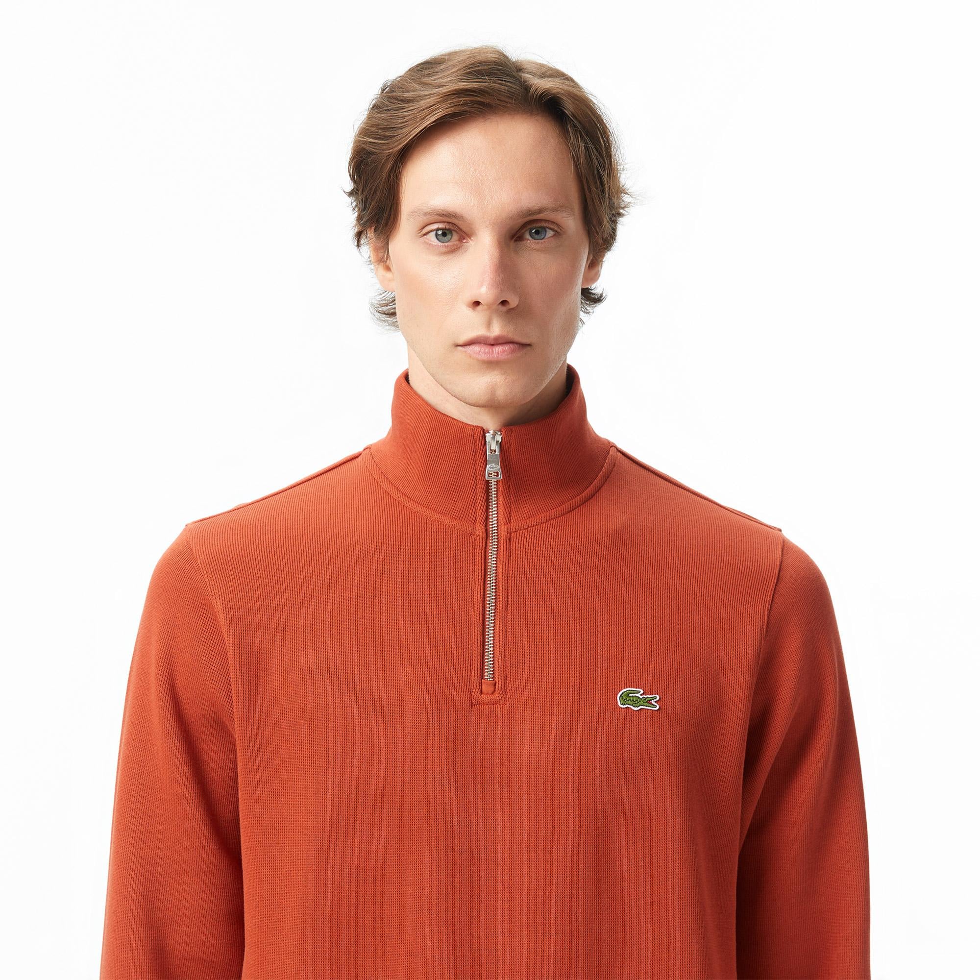 Erkek Regular Fit Yarım Fermuarlı Kahverengi Sweatshirt