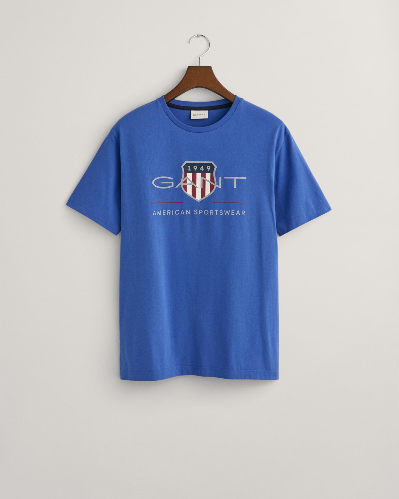 GANT Erkek Mavi Regular Fit Bisiklet Yaka Logolu T-Shirt