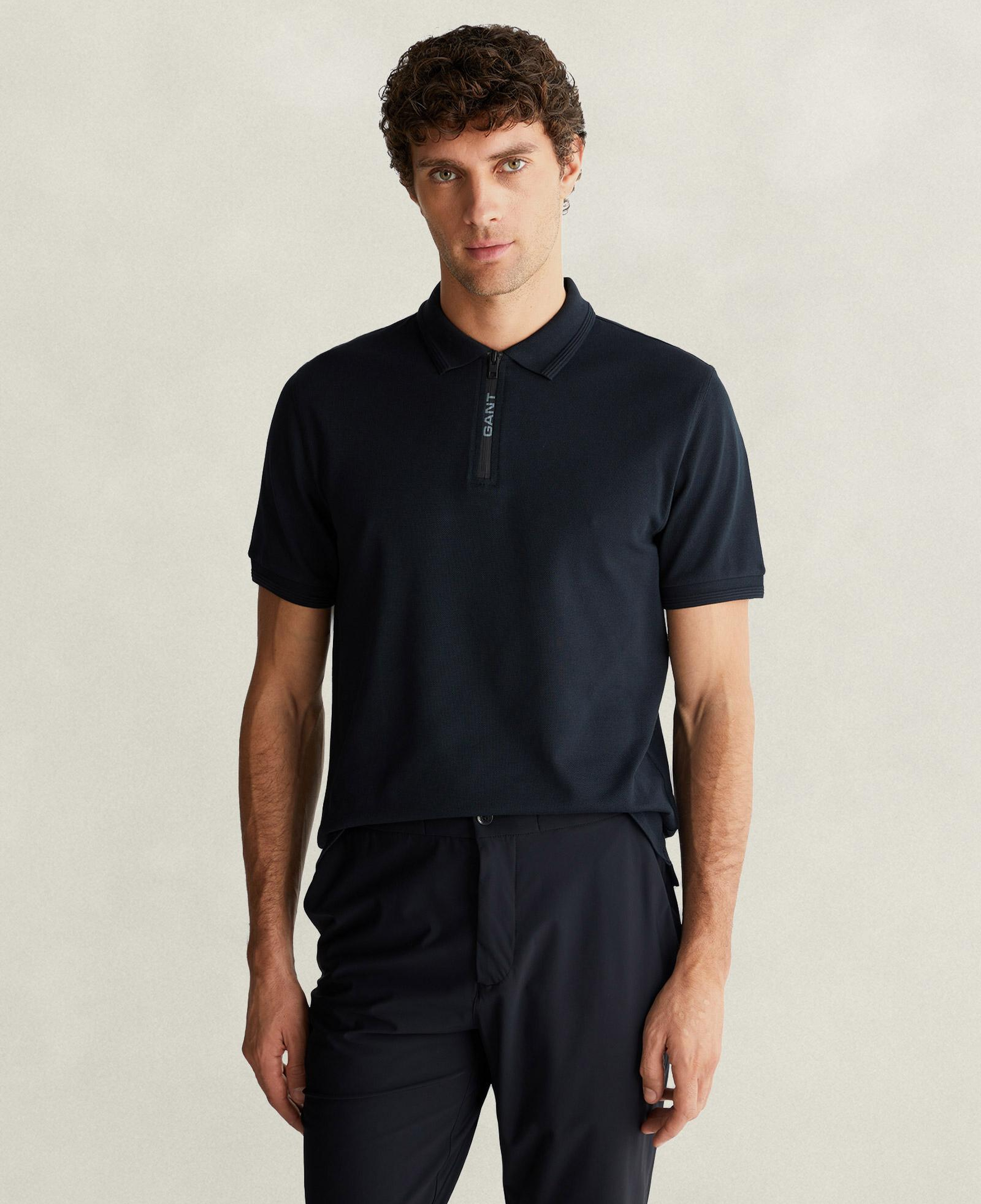 GANT Erkek Siyah Regular Fit Yarım Fermuarlı Polo Yaka T-Shirt