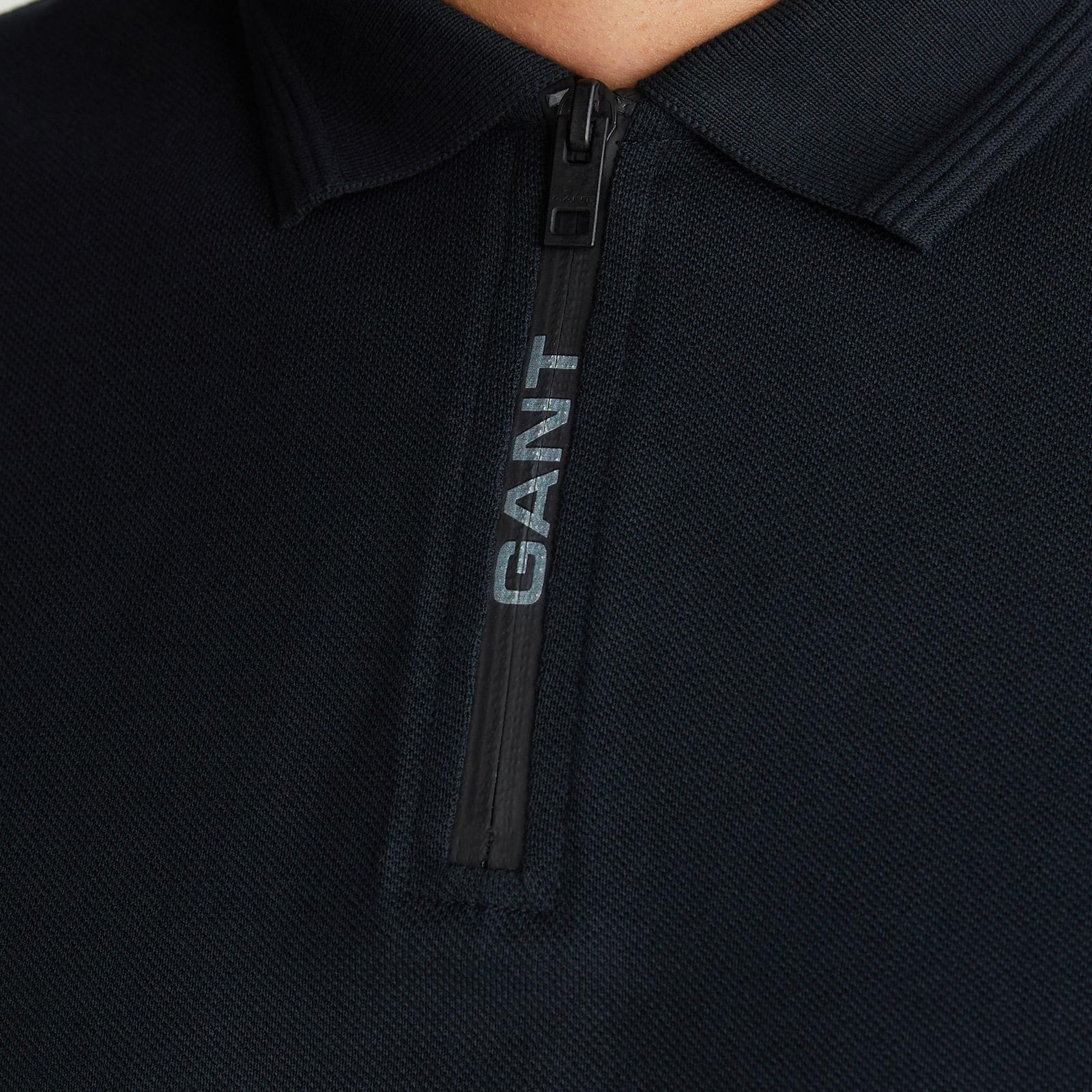 GANT Erkek Siyah Regular Fit Yarım Fermuarlı Polo Yaka T-Shirt