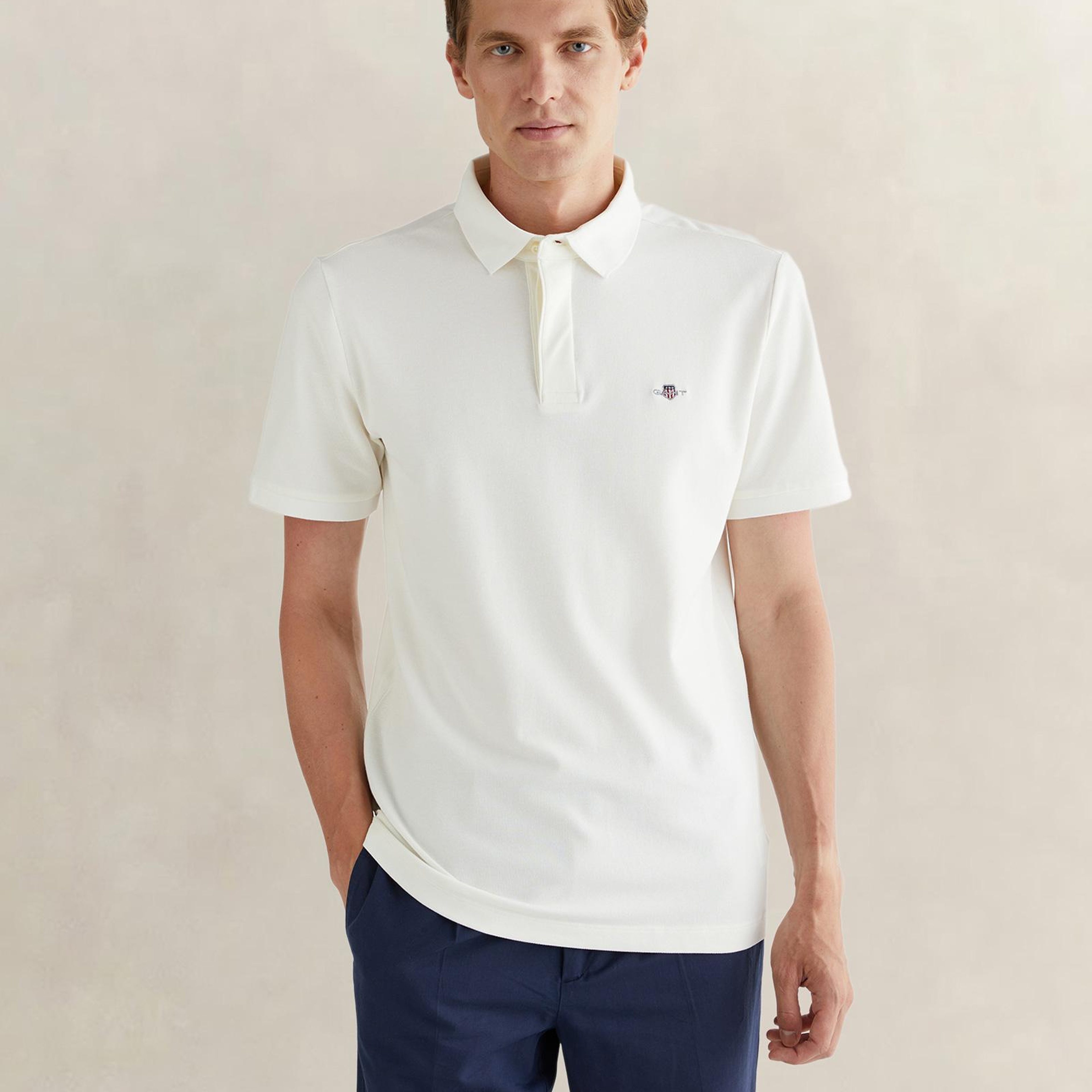 GANT Erkek Beyaz Regular Fit Logolu Polo Yaka T-Shirt