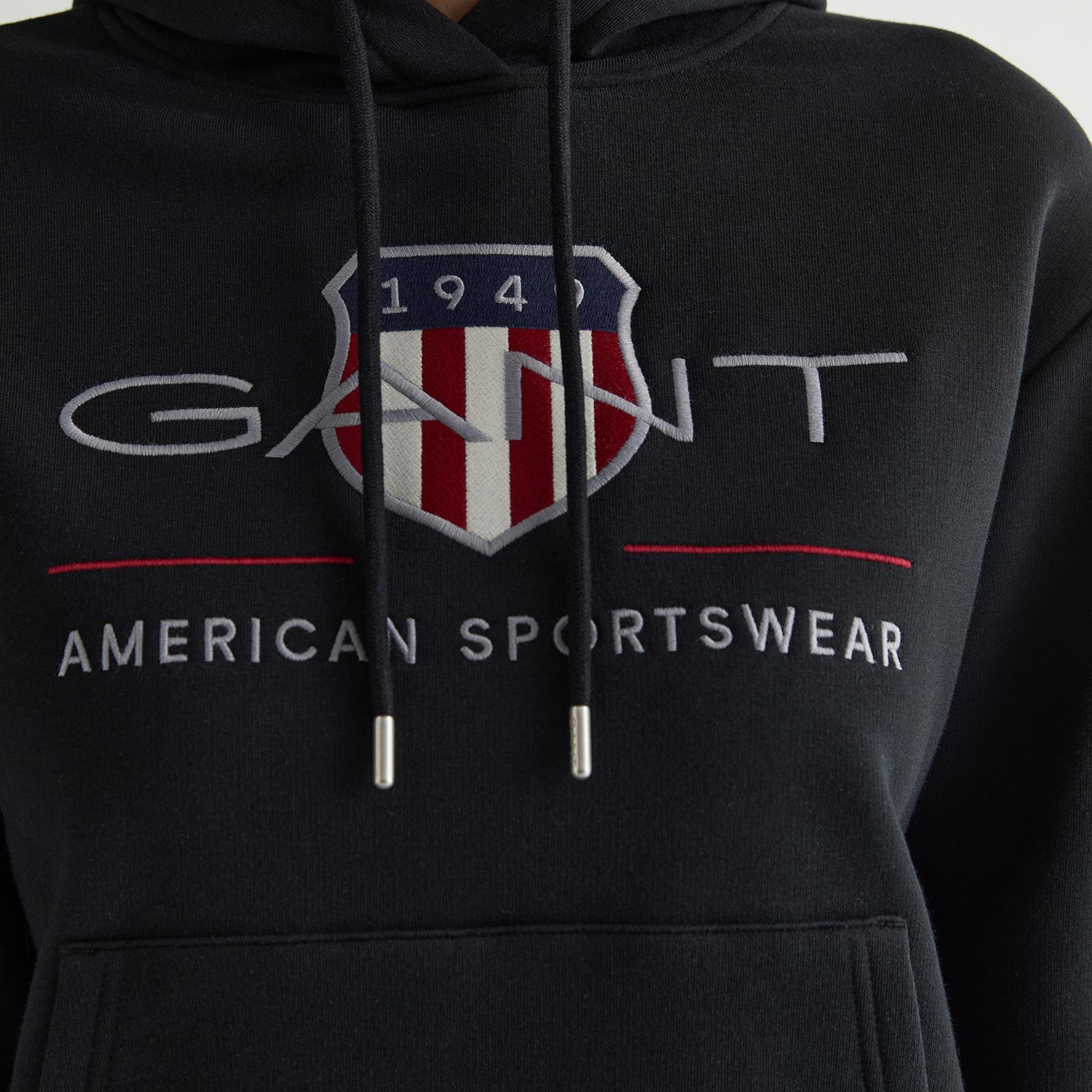 GANT Kadın Siyah Relaxed Fit Kapüşonlu Logolu Sweatshirt