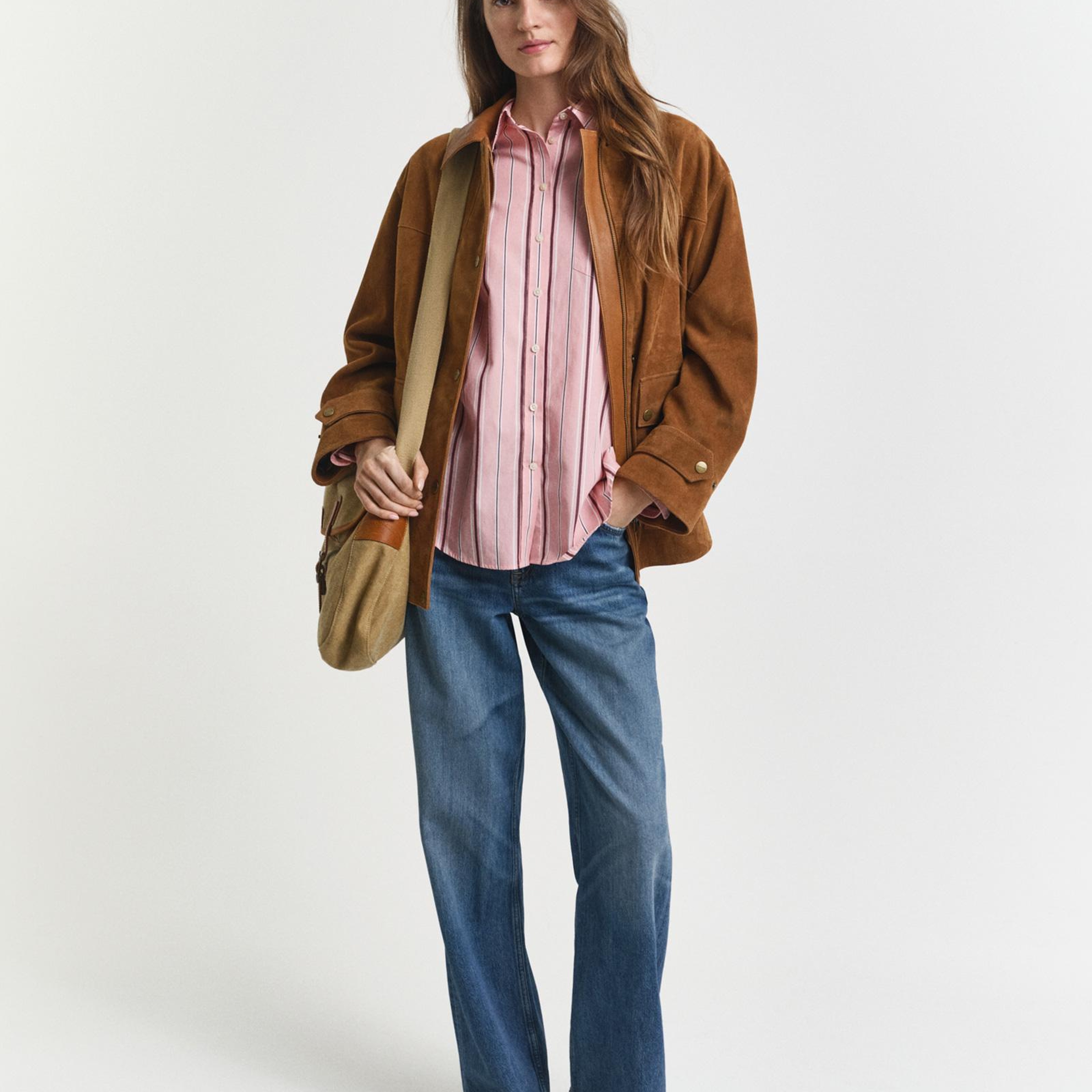 GANT Kadın Pembe Relaxed Fit Klasik Yaka Çizgili Gömlek