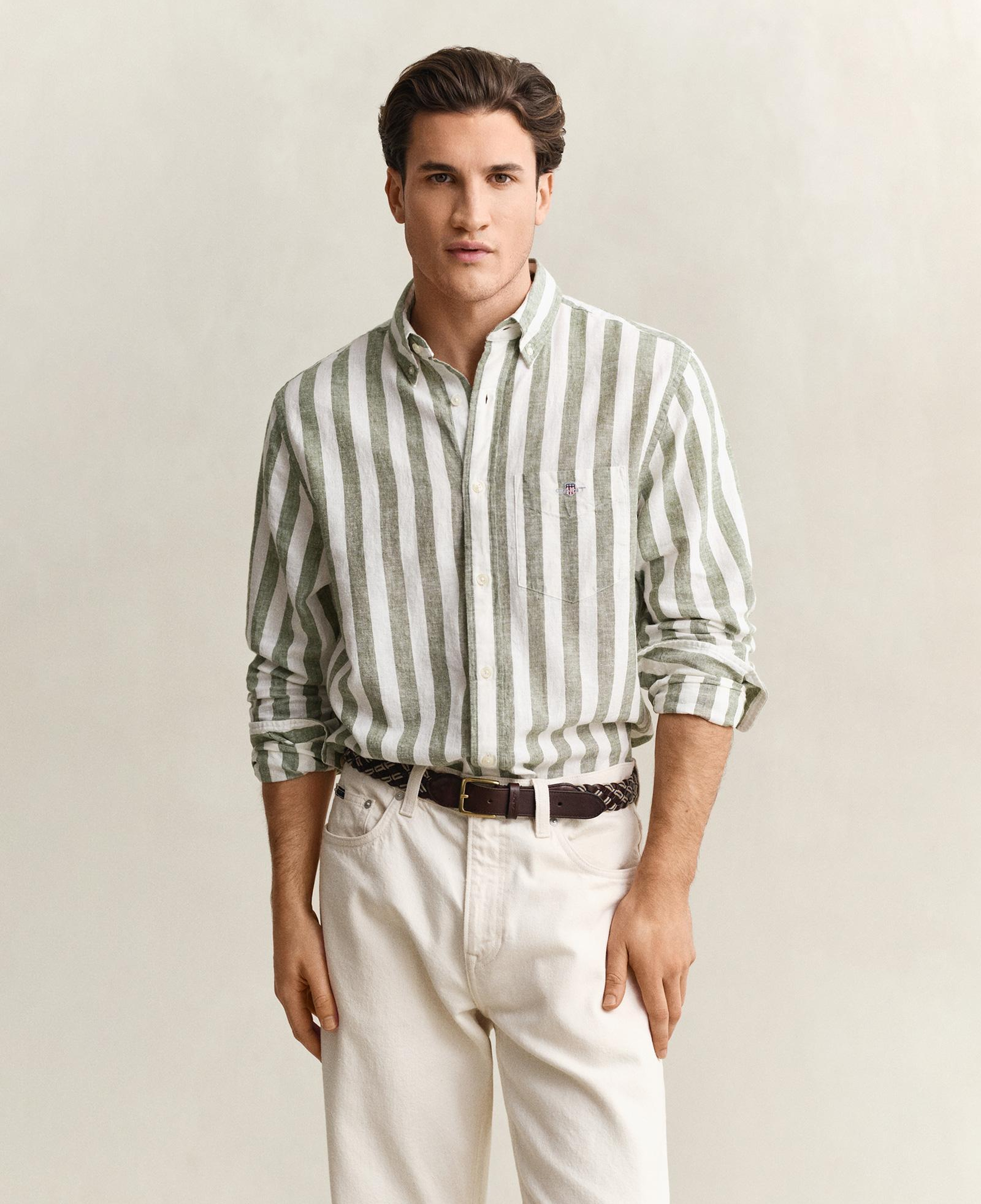 GANT Erkek Yeşil Regular Fit Çizgili Logolu Gömlek