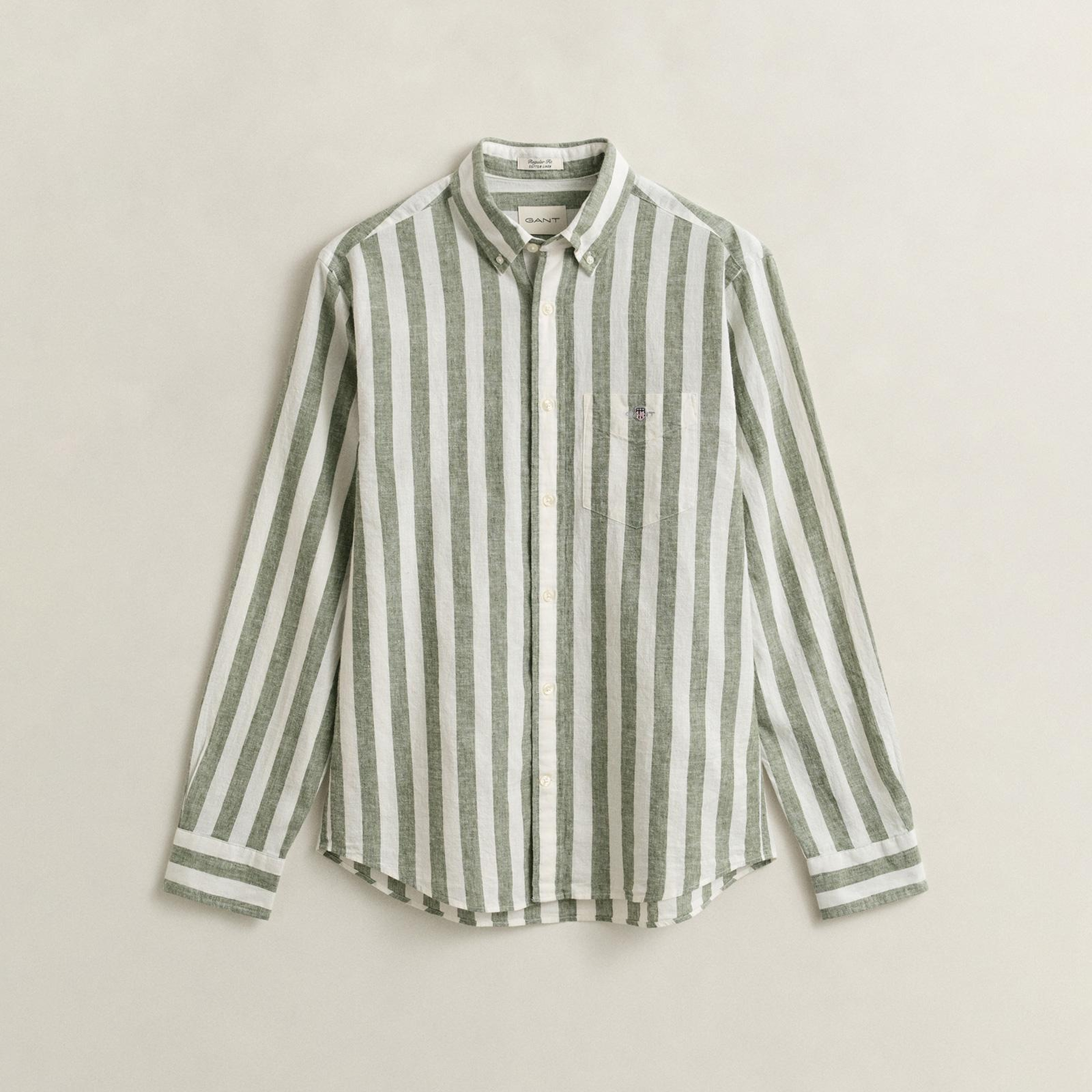 GANT Erkek Yeşil Regular Fit Çizgili Logolu Gömlek
