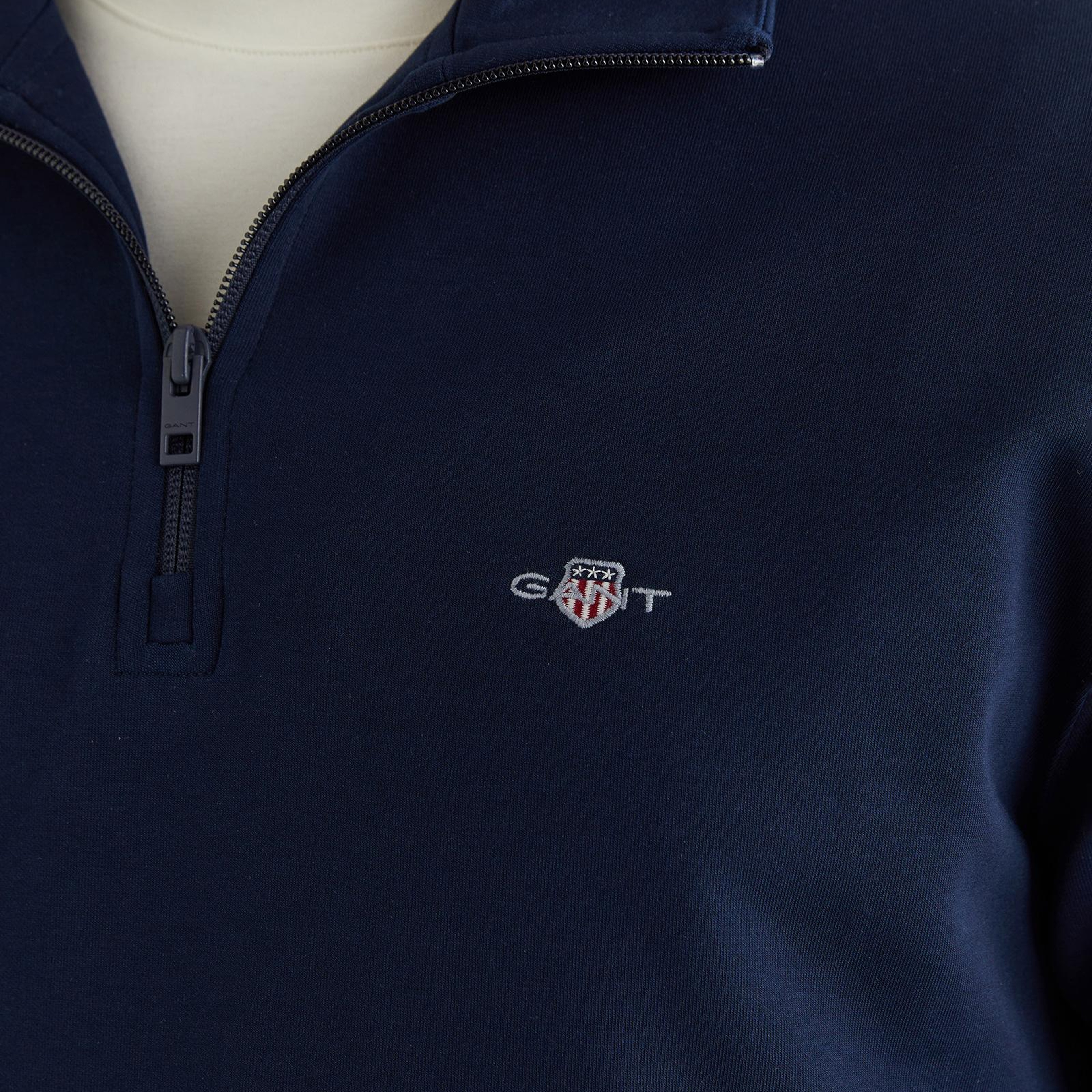 GANT Erkek Lacivert Relaxed Fit Yarım Fermuarlı Logolu Sweatshirt