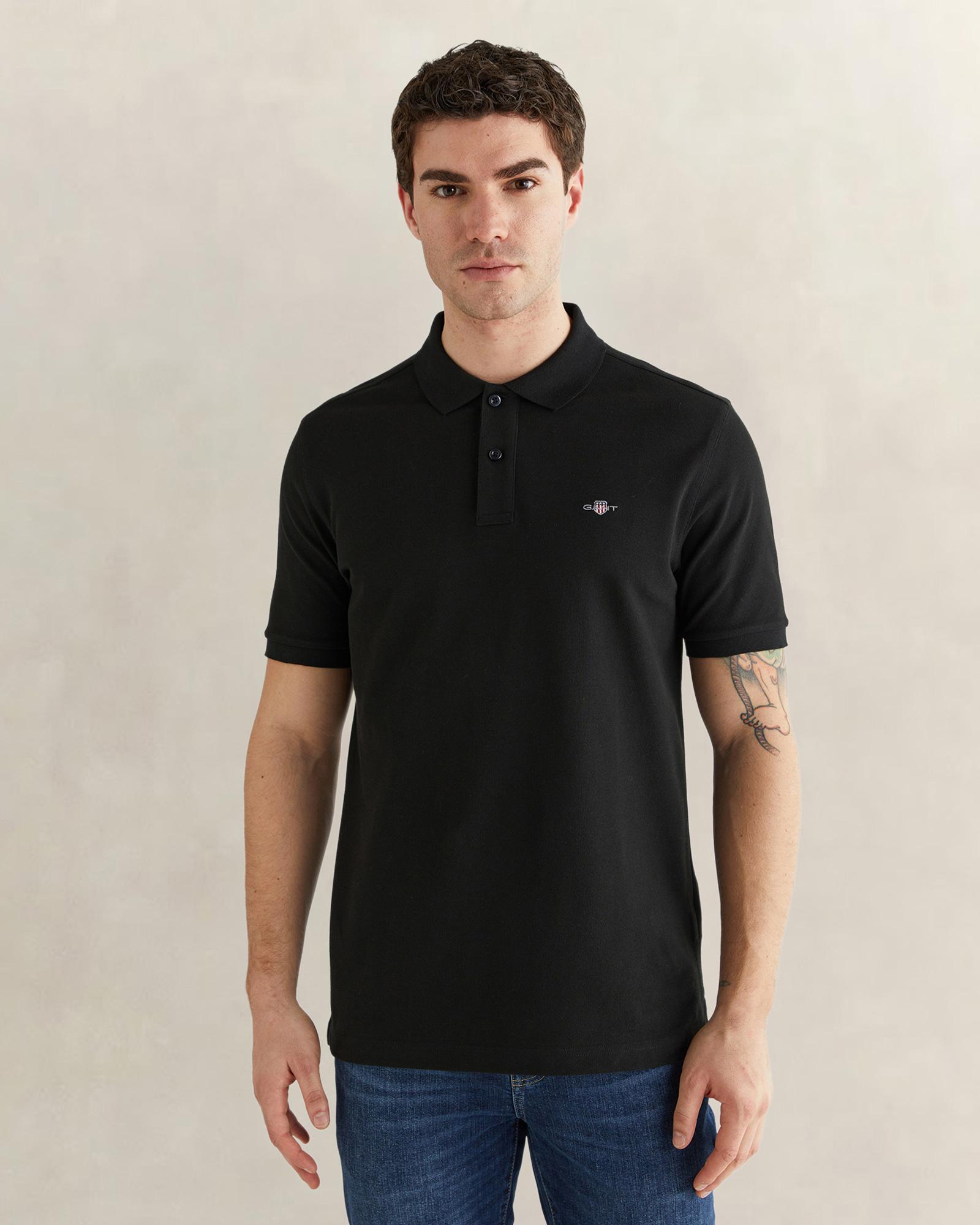 GANT Erkek Siyah Regular Fit Logolu Polo Yaka T-Shirt