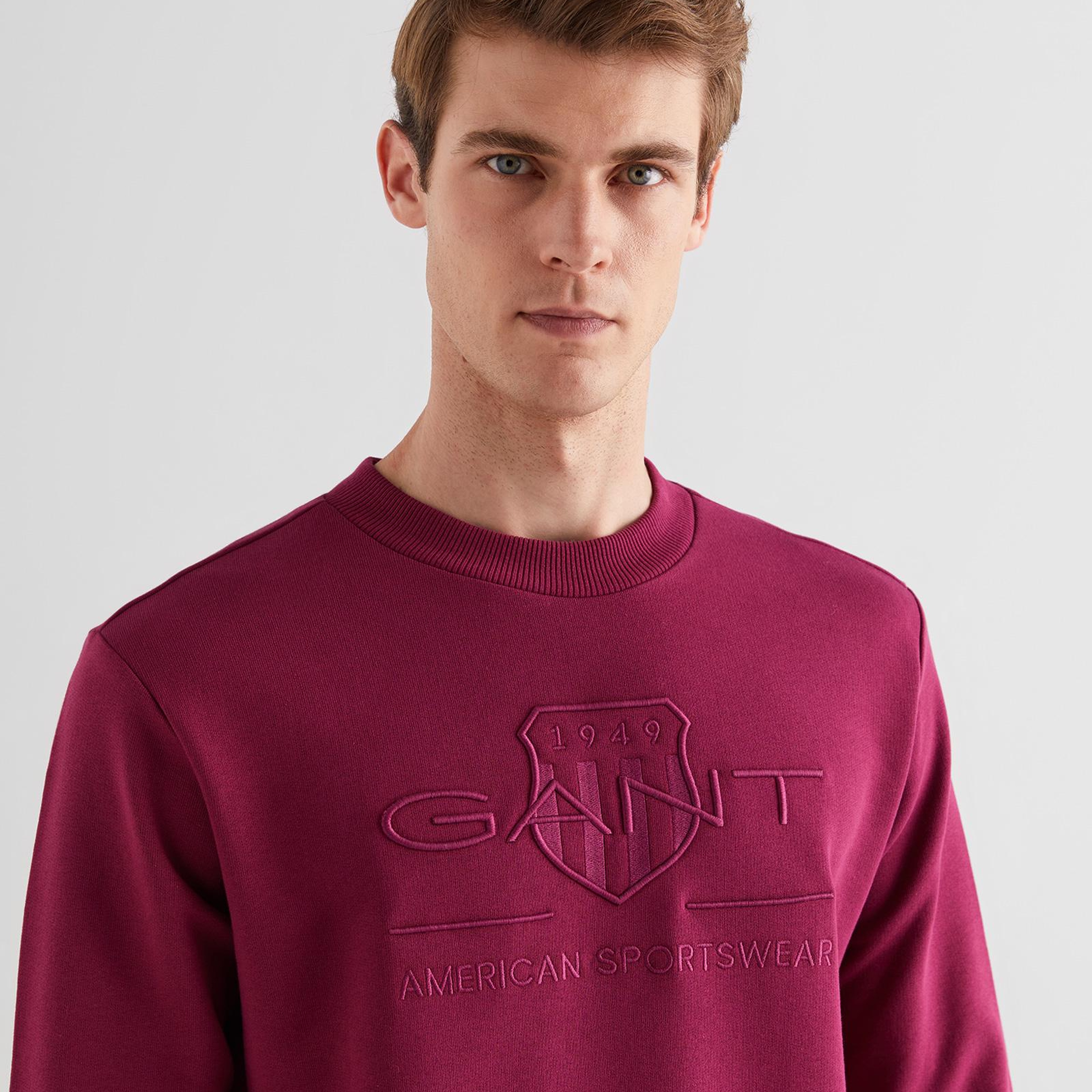 GANT Erkek Bordo Regular Fit Bisiklet Yaka Logolu Sweatshirt