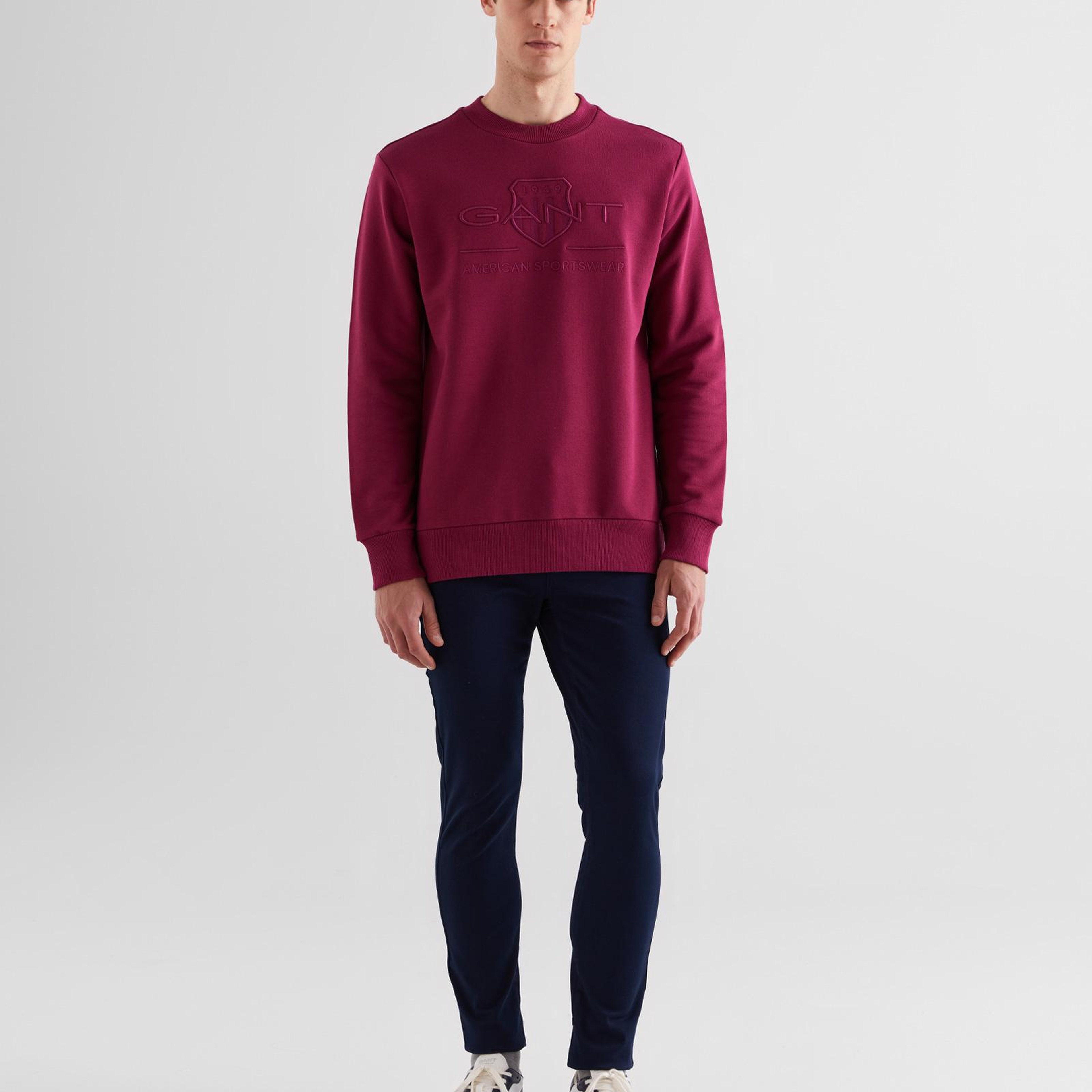 GANT Erkek Bordo Regular Fit Bisiklet Yaka Logolu Sweatshirt