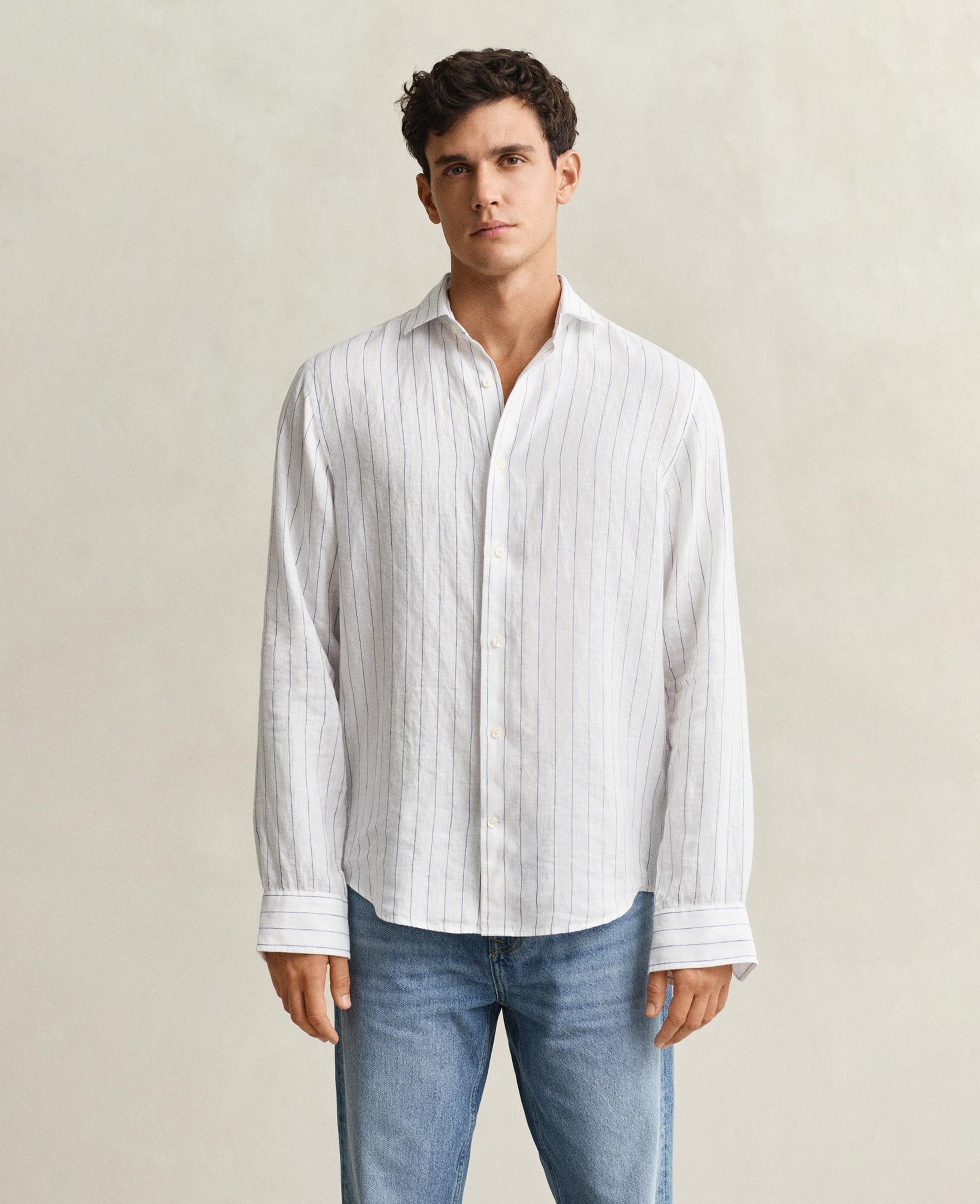 GANT Erkek Beyaz Regular Fit Çizgili Gömlek