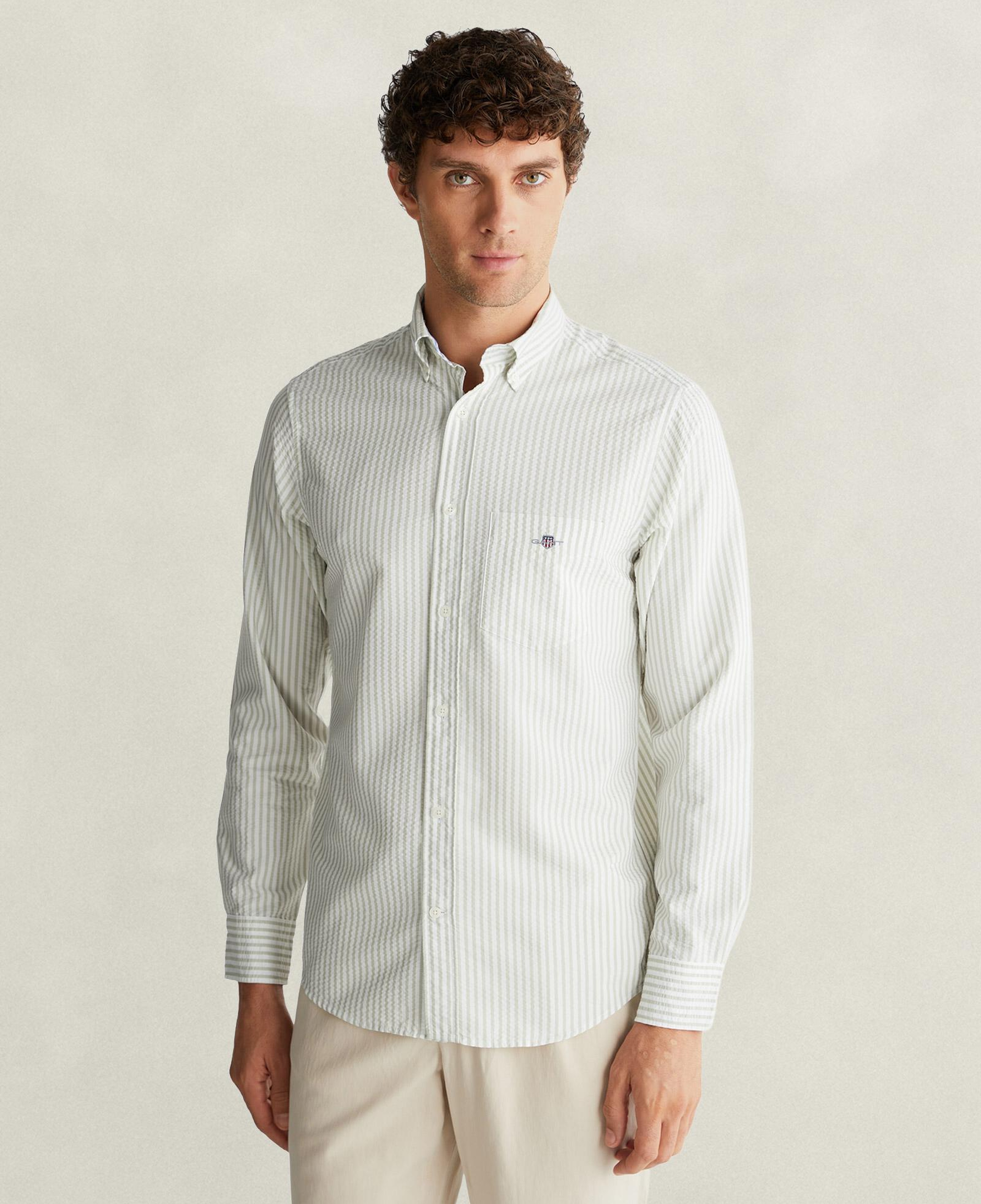 GANT Erkek Yeşil Regular Fit Çizgili Logolu Gömlek