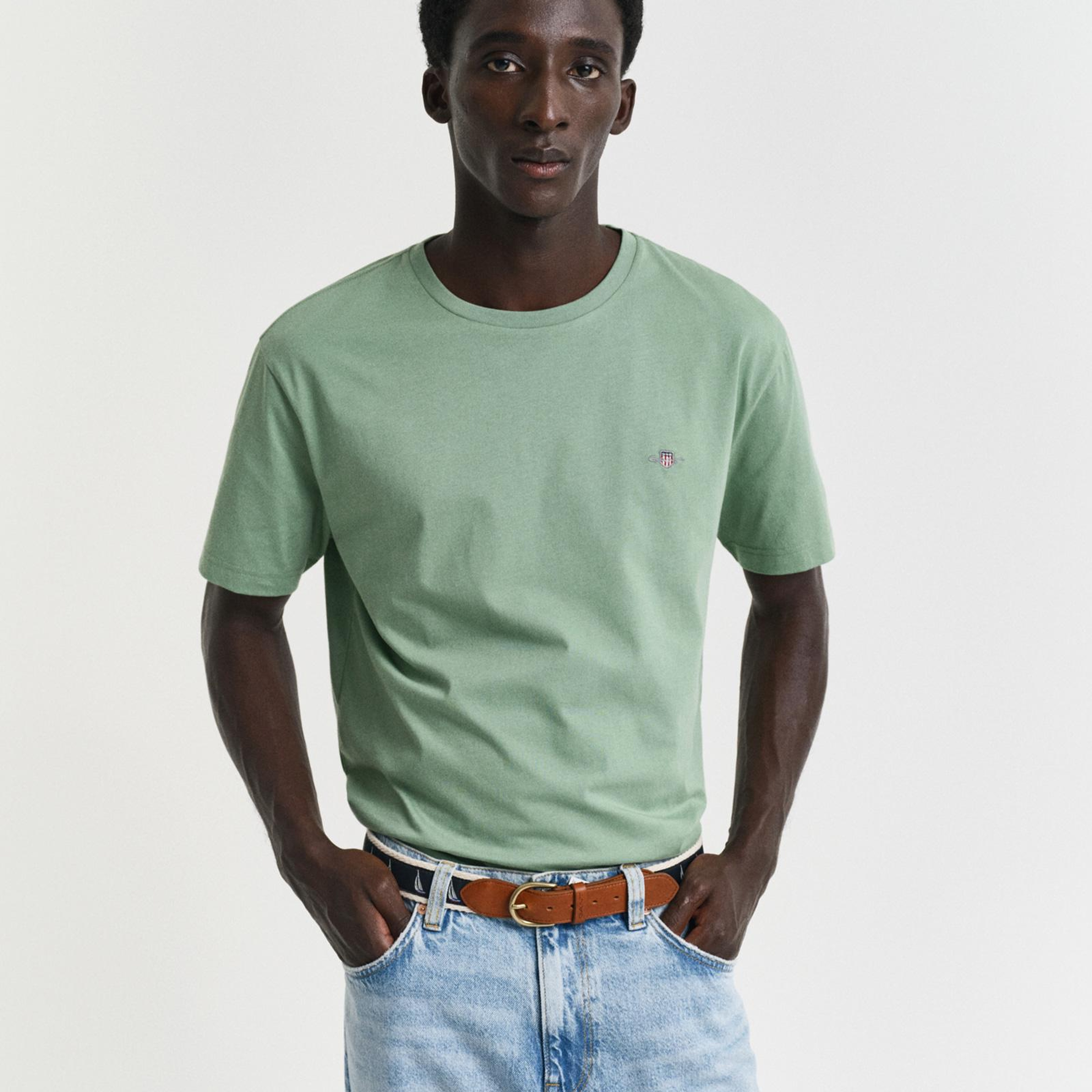 GANT Erkek Yeşil Regular Fit Bisiklet Yaka T-Shirt