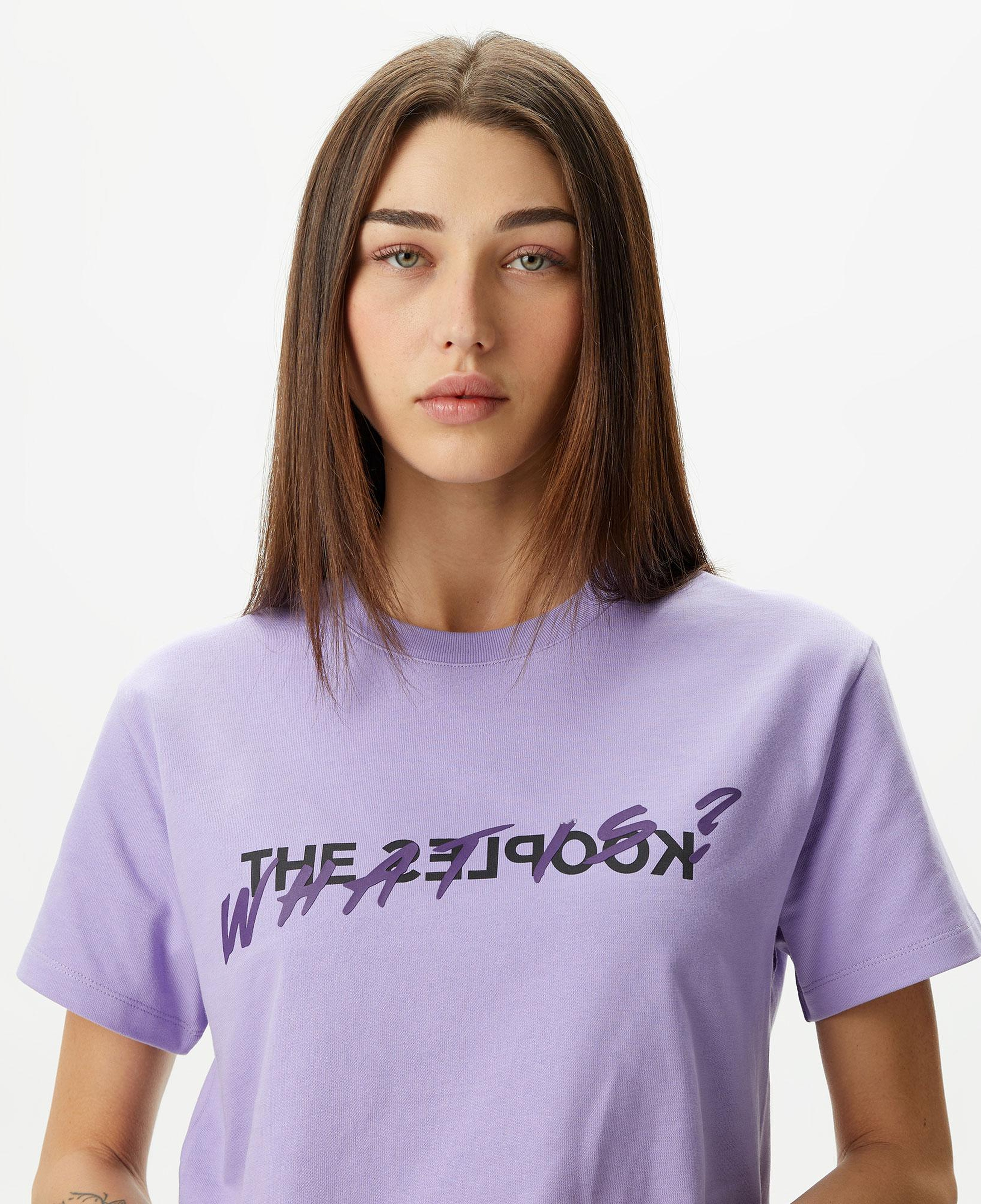 Kadın Baskılı Bisiklet Yaka Mor T-shirt