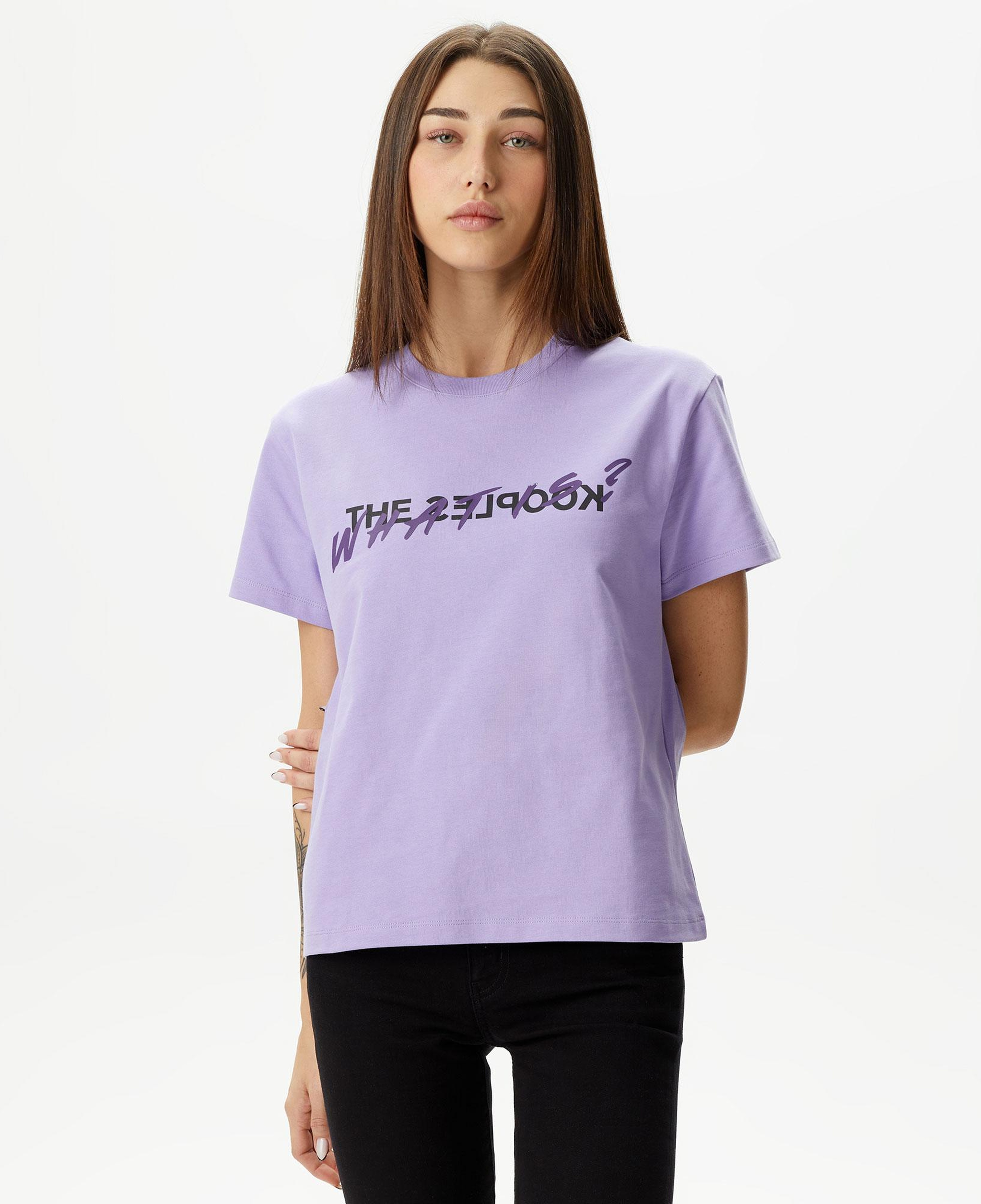Kadın Baskılı Bisiklet Yaka Mor T-shirt