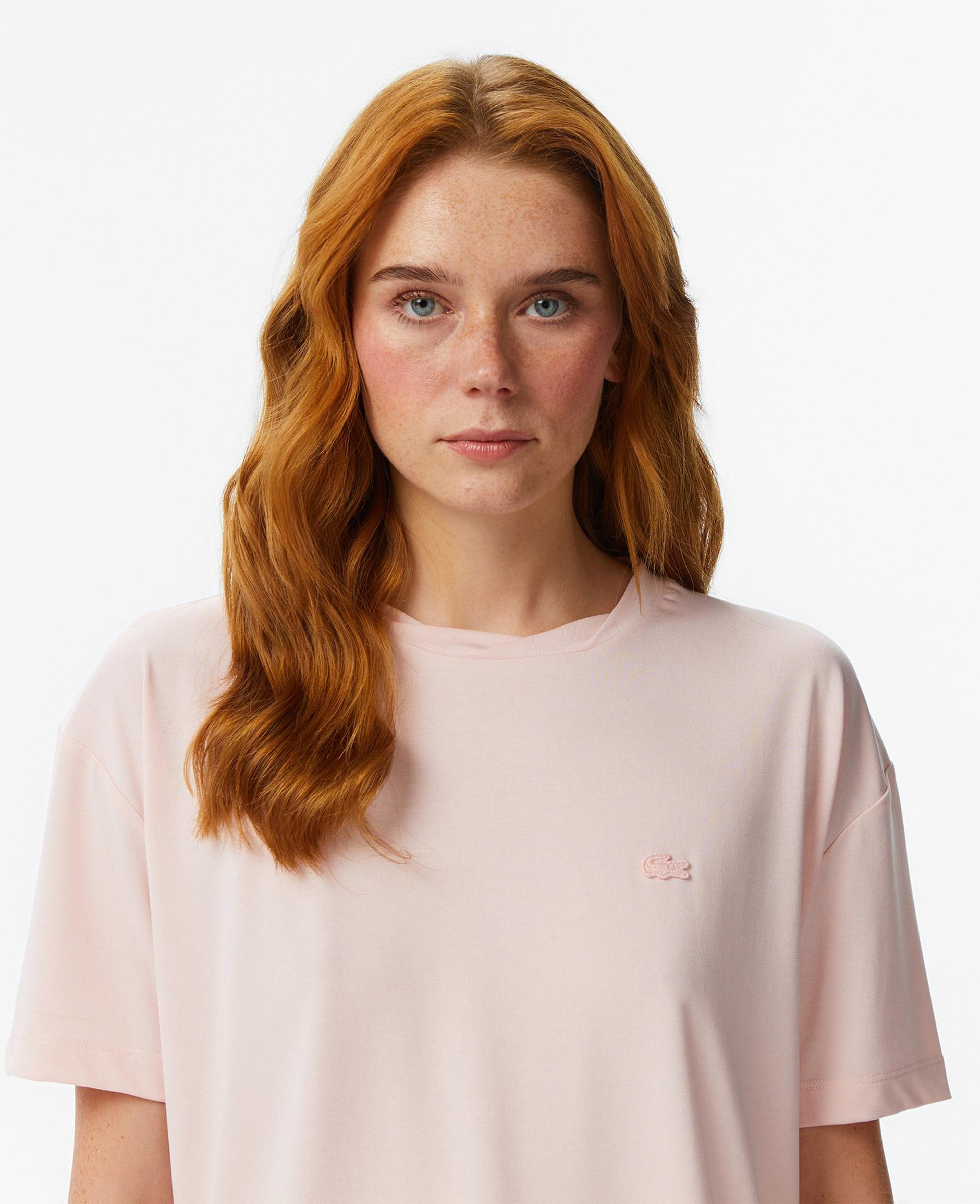 Kadın Relaxed Fit Bisiklet Yaka Açık Pembe T-Shirt