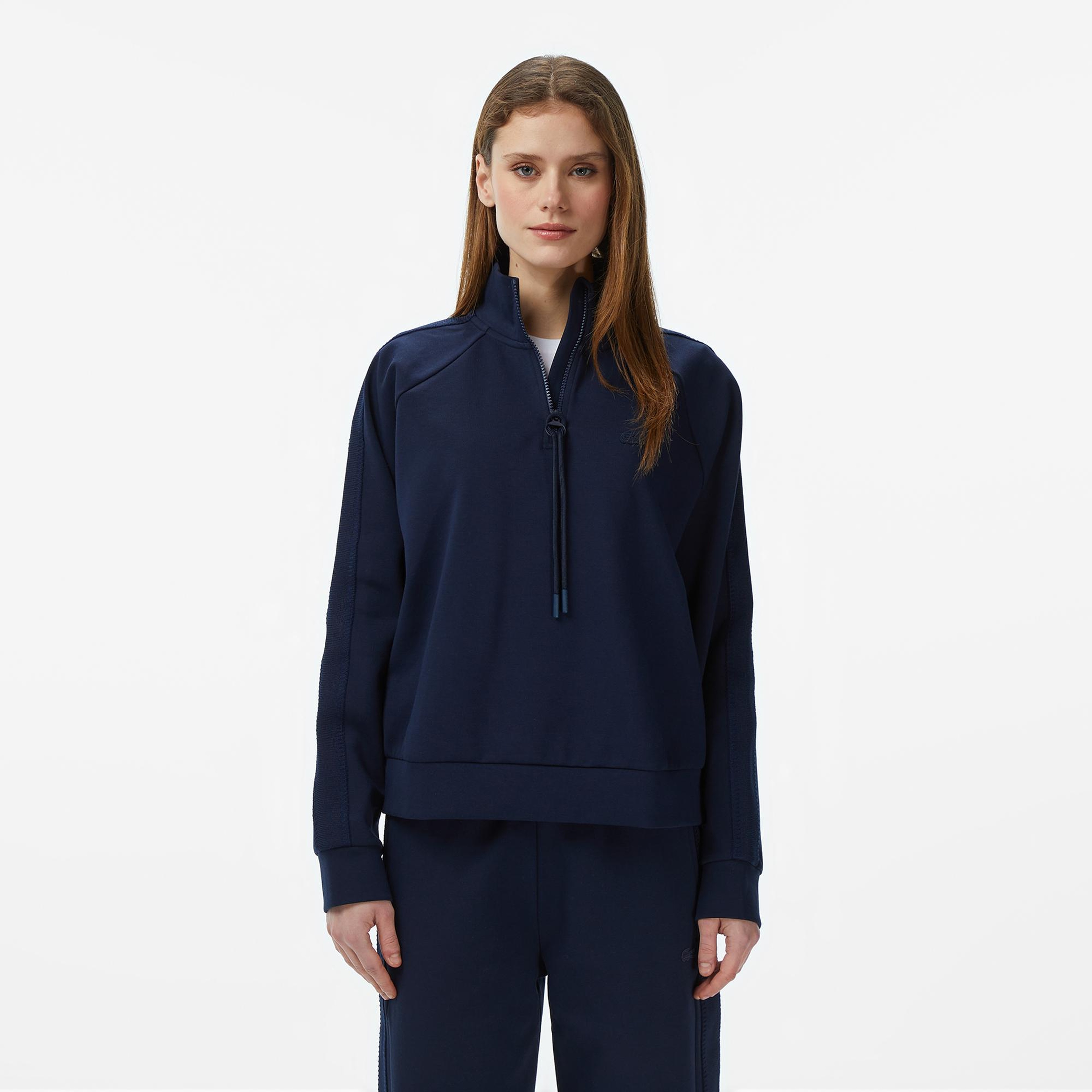 Kadın Loose Fit Dik Yaka Lacivert Sweatshirt