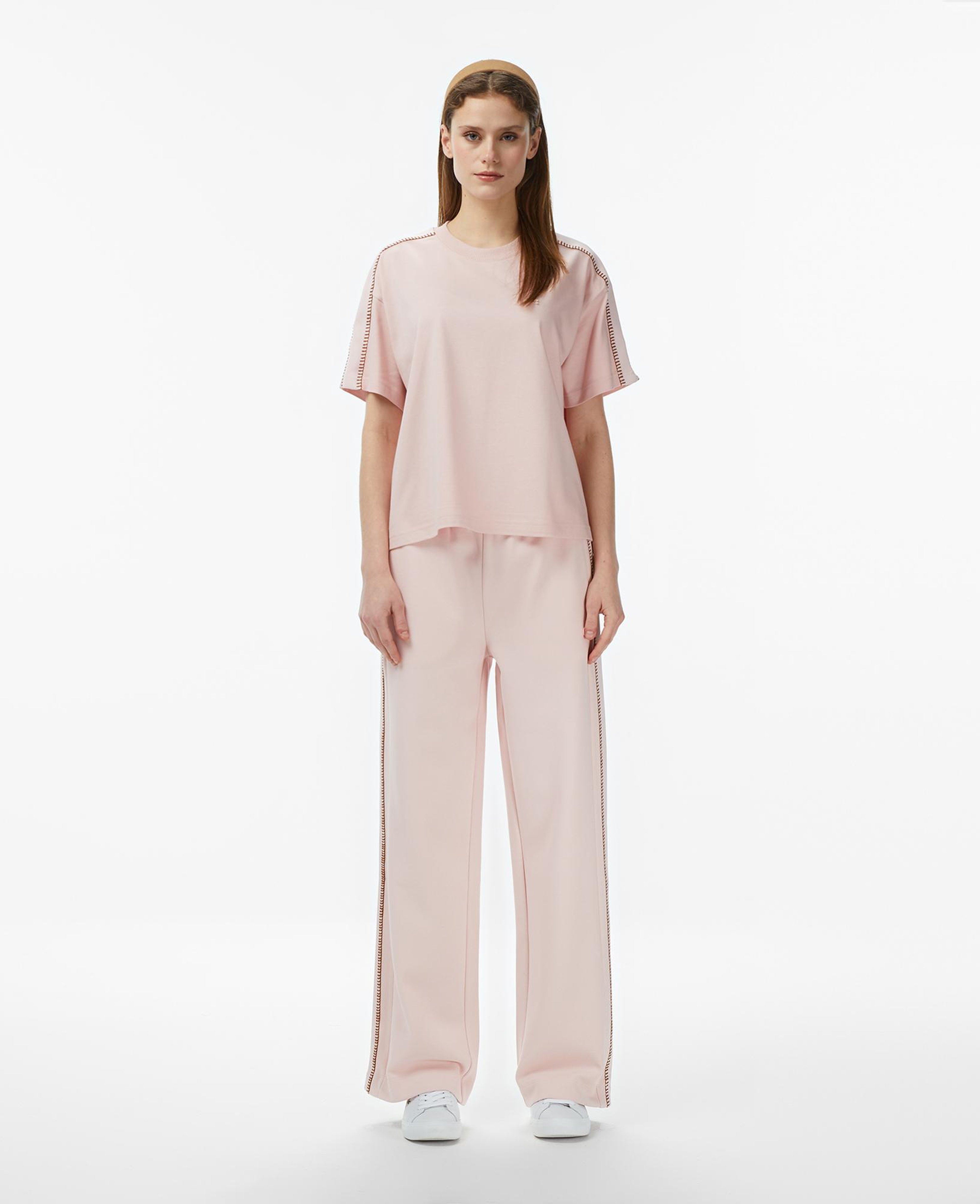 Kadın Loose Fit Bisiklet Yaka Açık Pembe T-Shirt