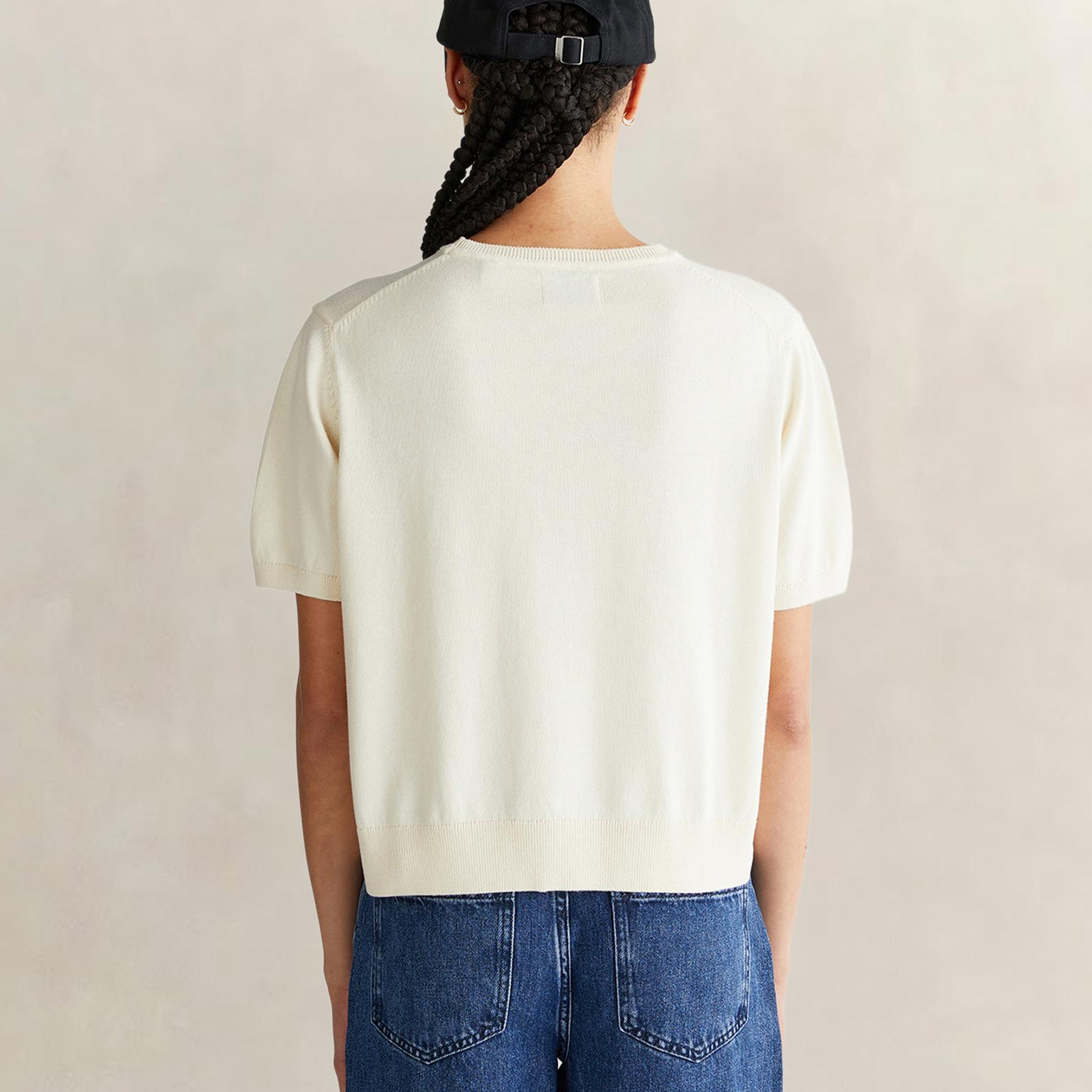 GANT Kadın Beyaz Regular Fit Bisiklet Yaka Kısa Kollu Triko