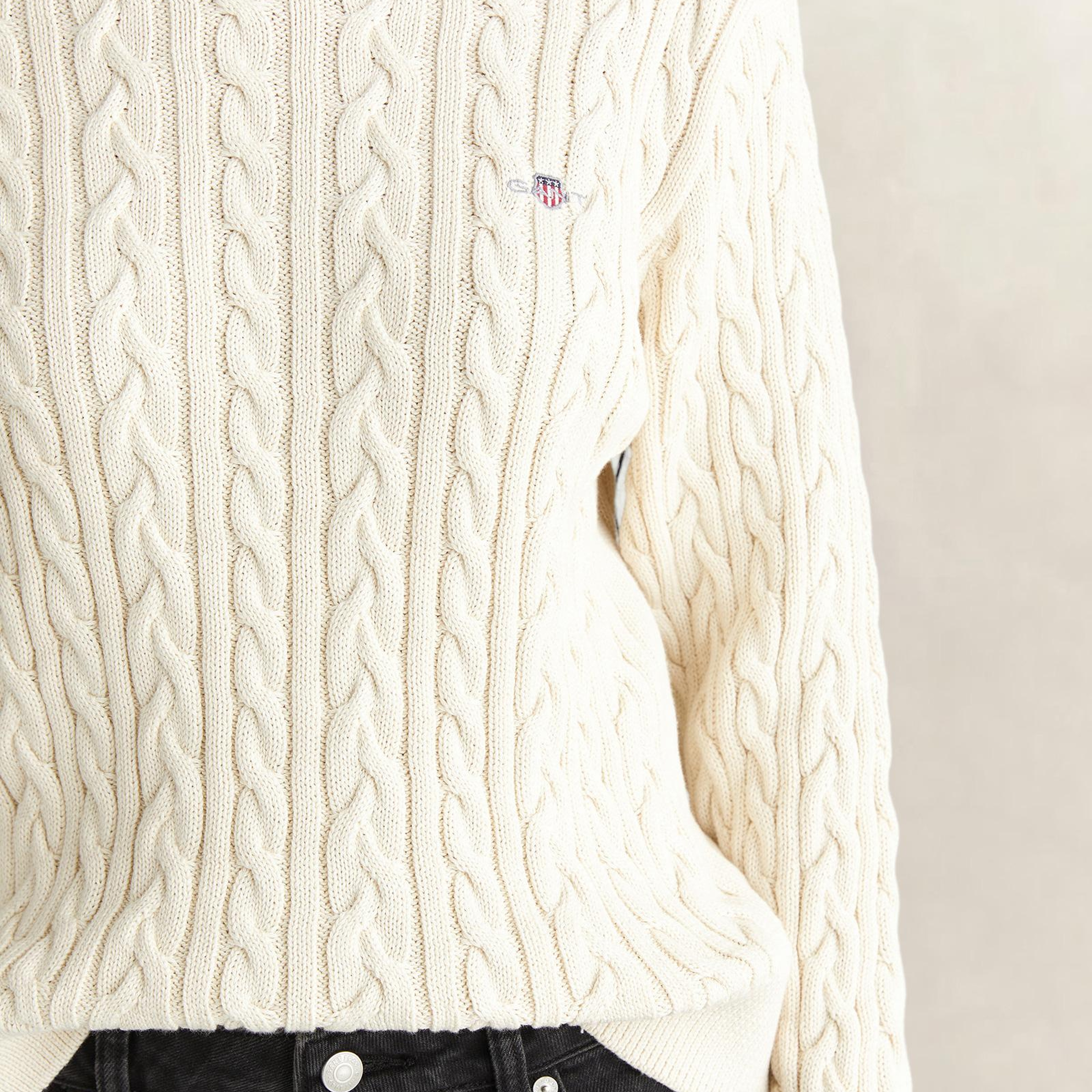 GANT Kadın Krem Relaxed Fit Bisiklet Yaka Triko