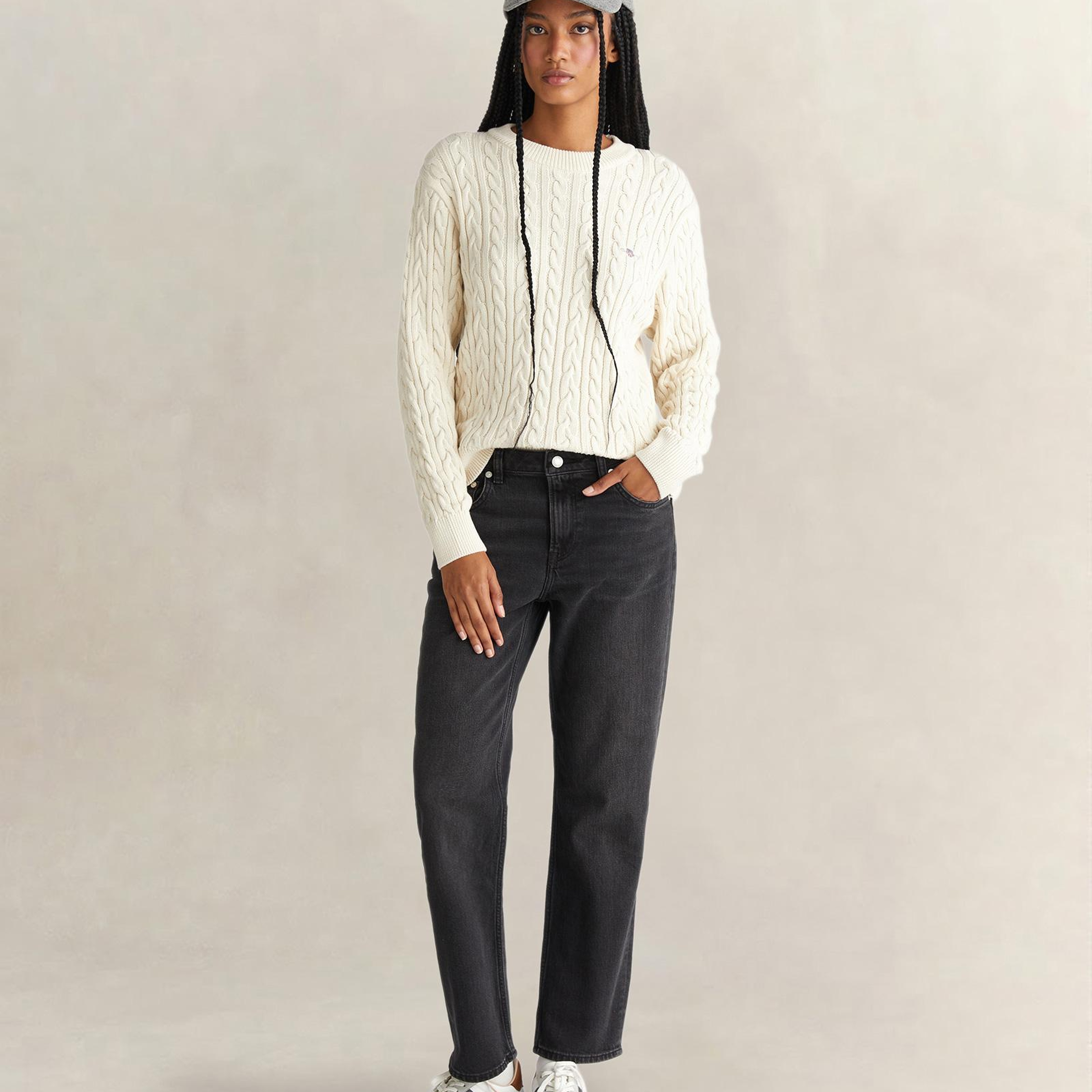 GANT Kadın Krem Relaxed Fit Bisiklet Yaka Triko